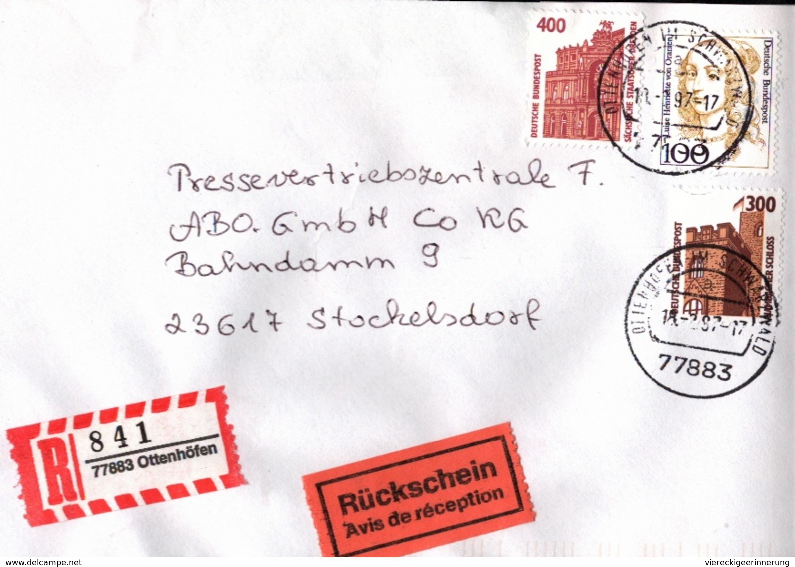! 1 Einschreiben 1997 Mit Rückschein, R-Zettel  Aus 77883 Ottenhöfen - R- Und V-Zettel