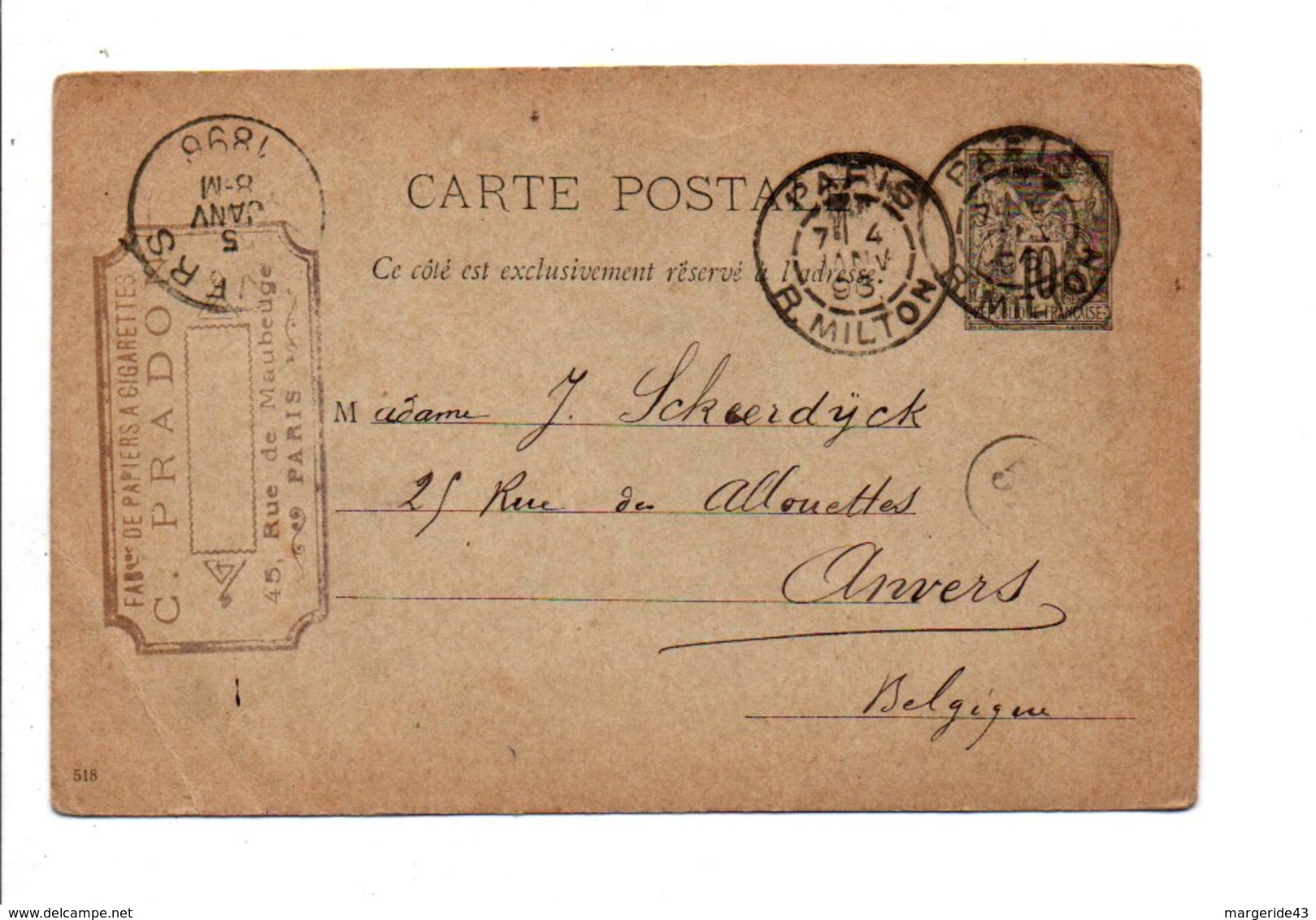 ENTIER SAGE DE PARIS RUE MILTON 1896 - 1877-1920: Periodo Semi Moderno