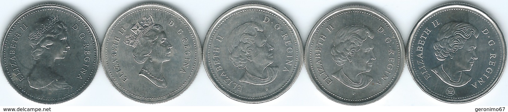 Canada - 25 Cents - 1979 (KM74) 1990 (KM184) 2003 (KM184b) 2005 & 2017 (KM493 - With/Without Mintmark) - Canada