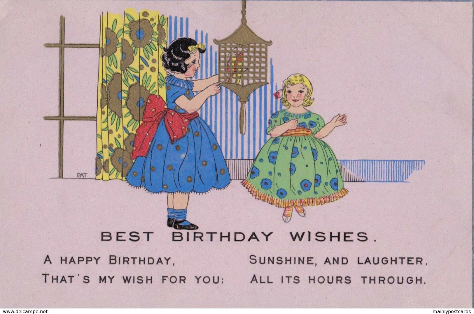 AL03 Birthday Greeting - Two Girls, Artist Drawn - Birthday