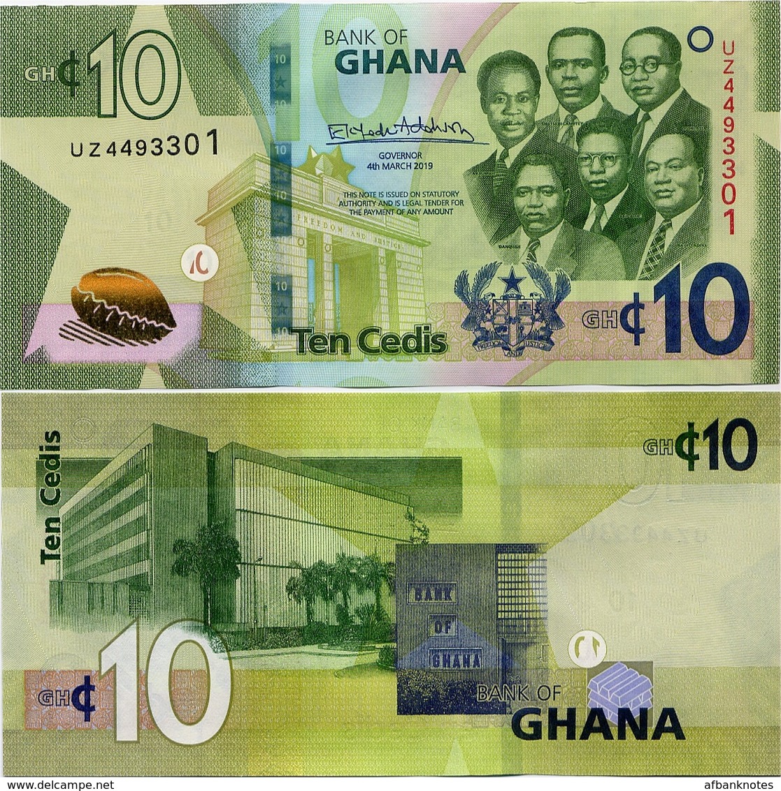 GHANA       10 Cedis       P-New        4.3.2019       UNC - Ghana