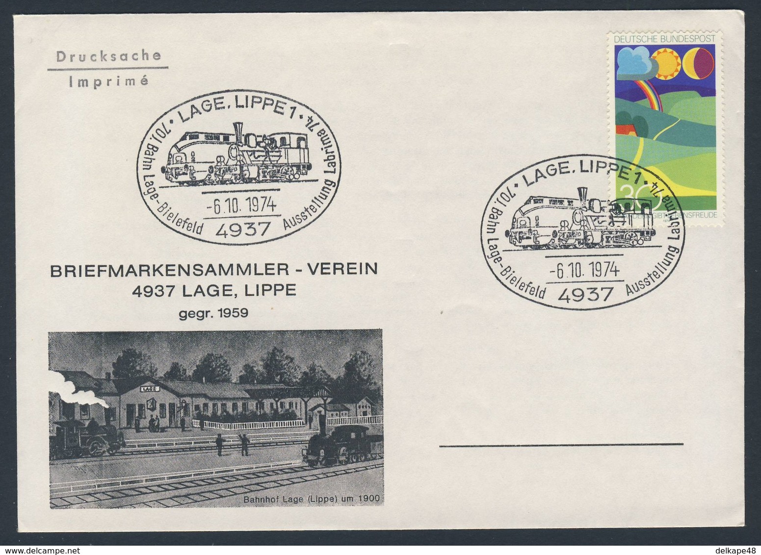 Deutschland Germany 1974 Brief Cover - 70 Jahre Bahn Lage - Bielefeld, Lage.Lippe - Ausstellung Labrima 74/ Railway Line - Treinen