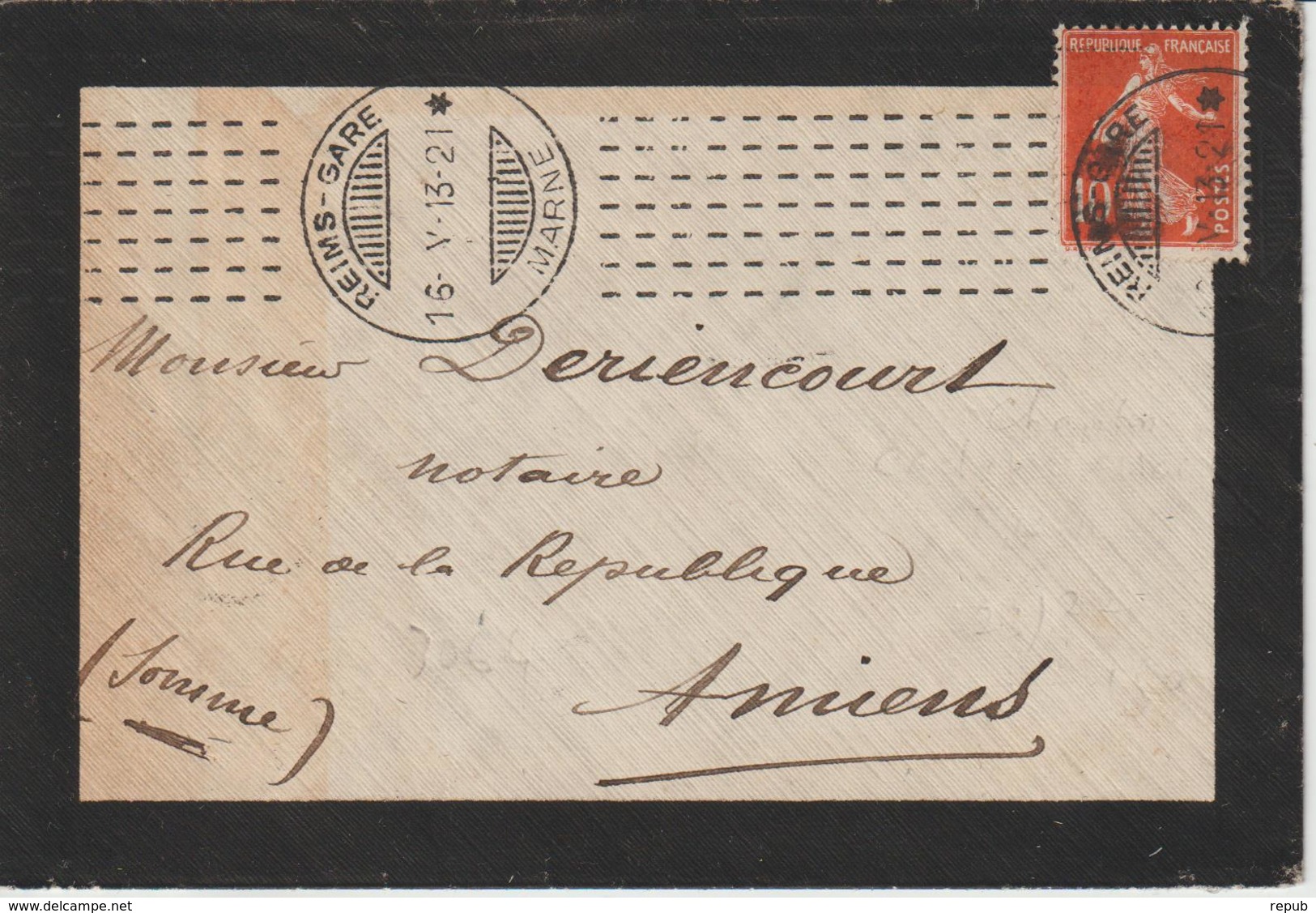 Lettre 1913 De Reims Oblit. Chambon Pour Amiens - 1877-1920: Période Semi Moderne