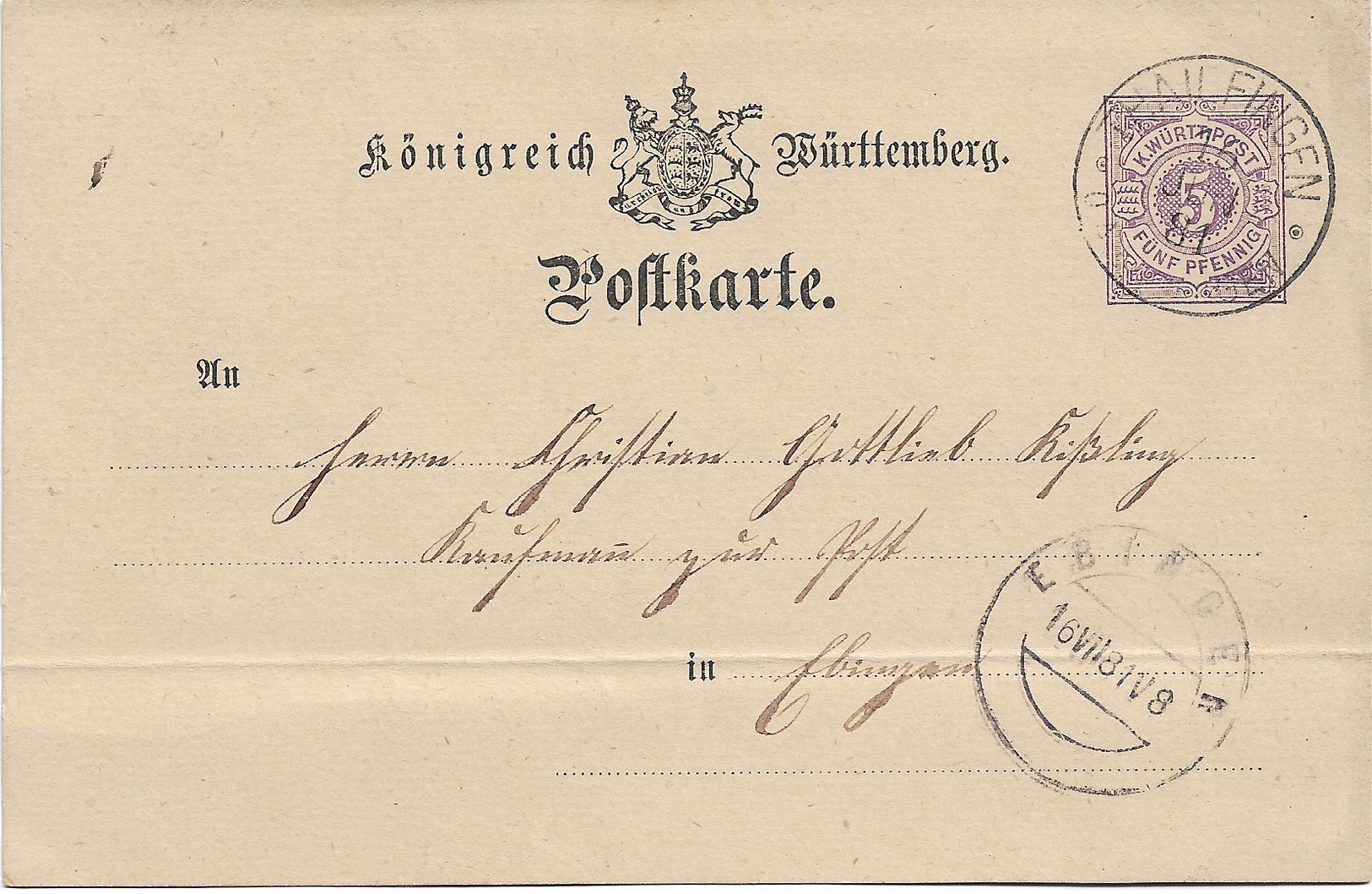 Tailfingen  Ebingen  1881  Entier - Briefe U. Dokumente