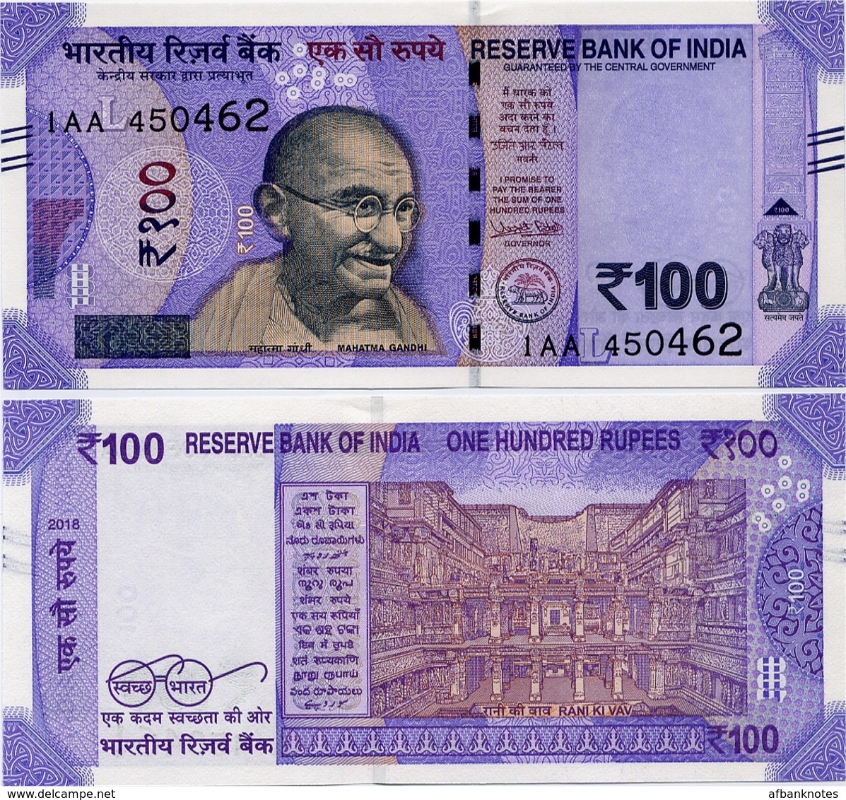 INDIA       100 Rupees       P-112       2018       UNC  [ Sign. Patel - Letter L ] - India