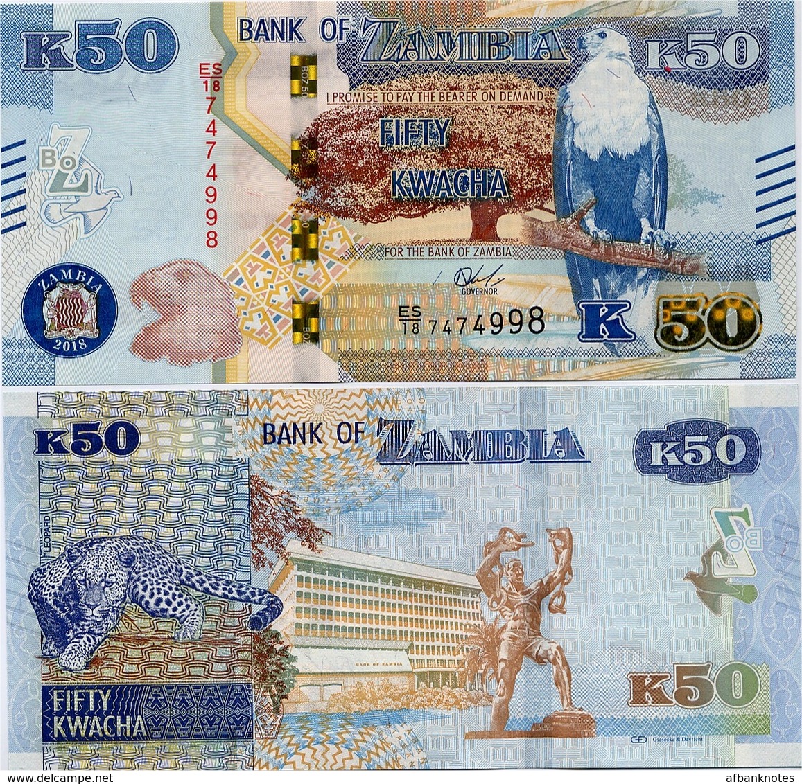 ZAMBIA       50 Kwacha       P-60[b]       2018       UNC - Zambia