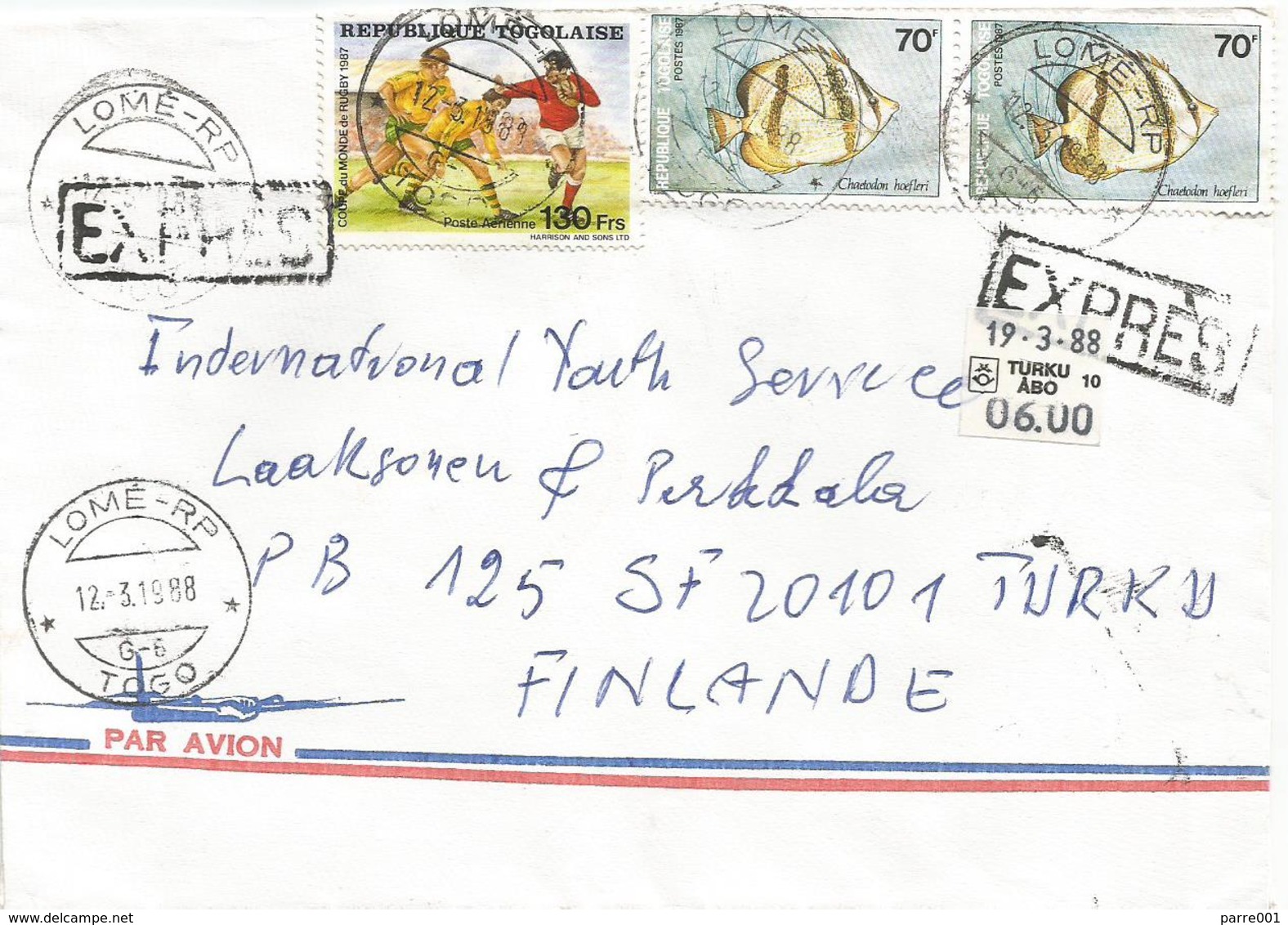 Togo 1988 Lome RP G-6 World Cup Rugby Dusc Fish Express Cover - Rugby