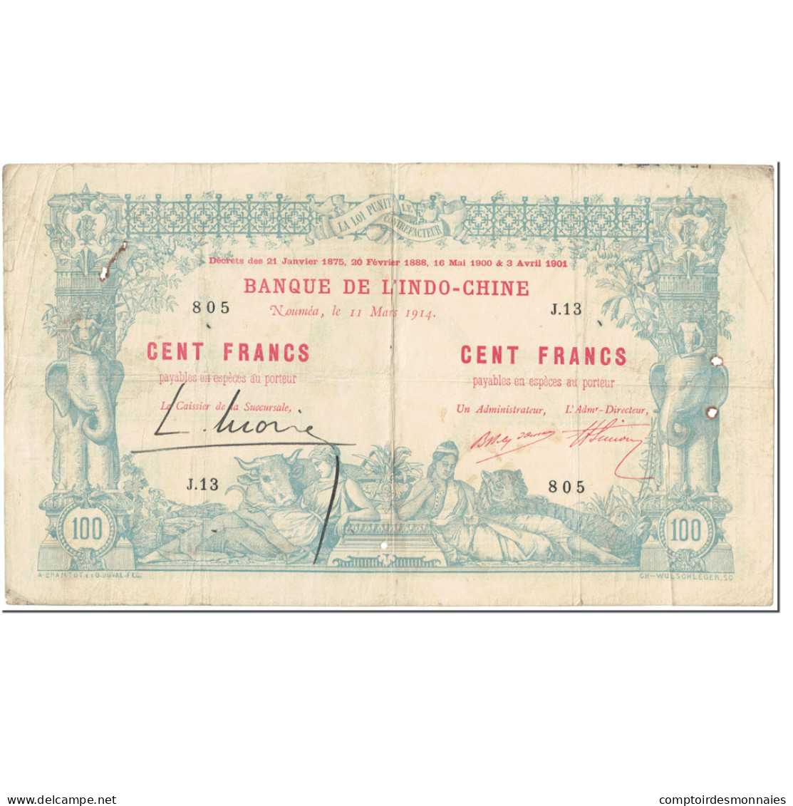 Billet, Nouvelle-Calédonie, 100 Francs, 1914, 1914-03-11, KM:17, TB - Nouvelle-Calédonie 1873-1985