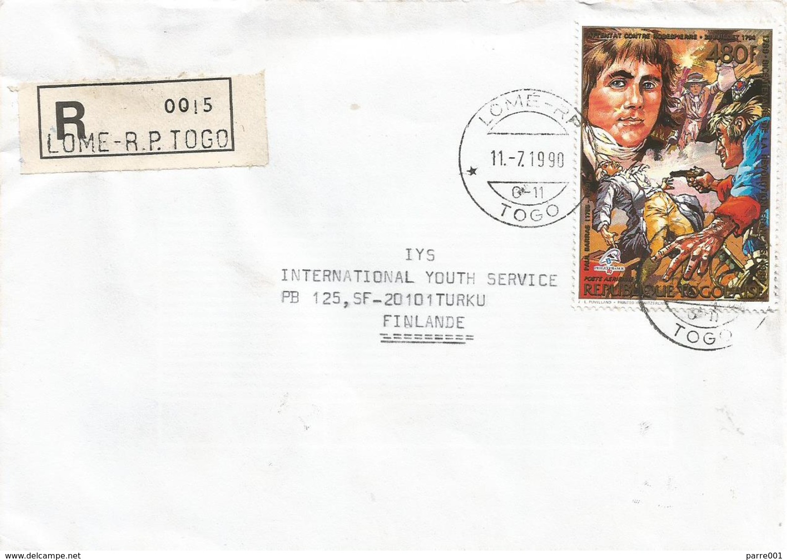 Togo 1990 Lome RP G-11 French Revolution Robespierre Registered Cover - Franse Revolutie