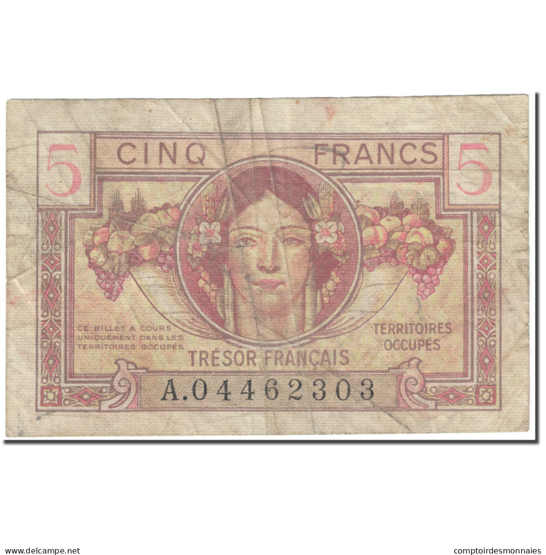 France, 5 Francs, 1947, Undated (1947), TB, Fayette:VF29.1, KM:M6a - 1947 French Treasury