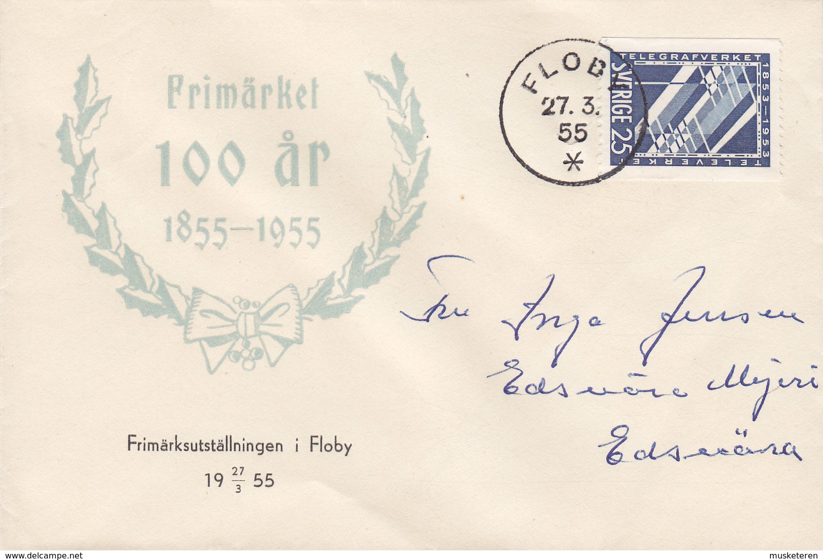 Sweden Frimärksutställningen Stamp Exhibition Exposition Du Timbre Frimärket 100 År (1855-1955) FLOBY 1955 Cover Brief - Lettres & Documents