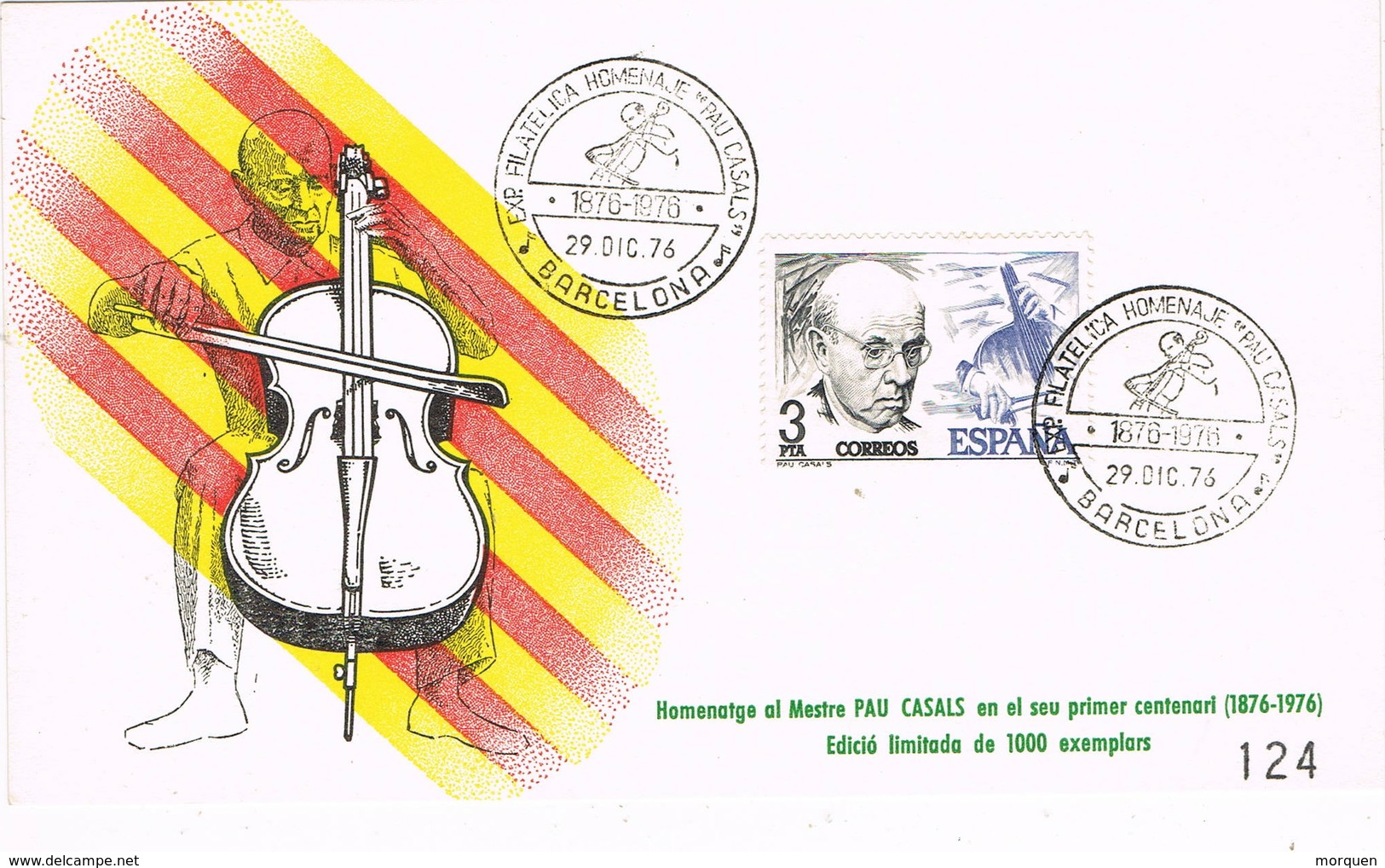 33552. Tarjeta Exposicion BARCELONA 1976. Musica, Homenaje A PAU CASALS - Cartas & Documentos