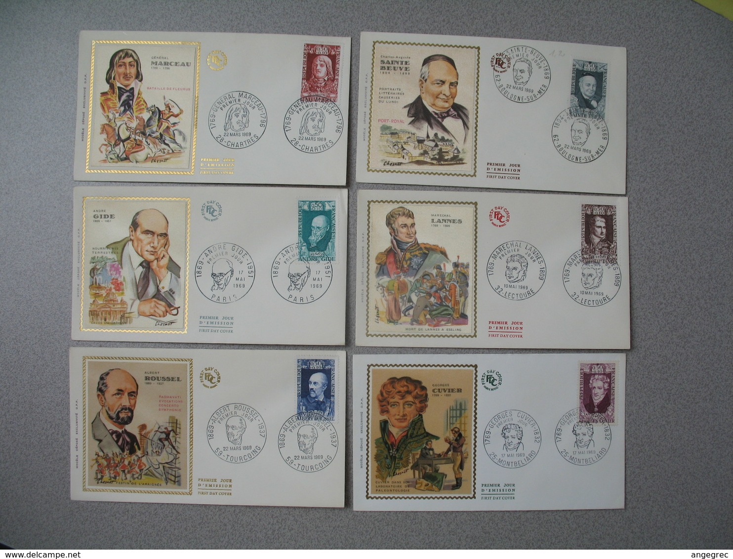 FDC France 1969   N° 1590 - 1591 - 1592 - 1593 - 1594 - 1595 - 1960-1969