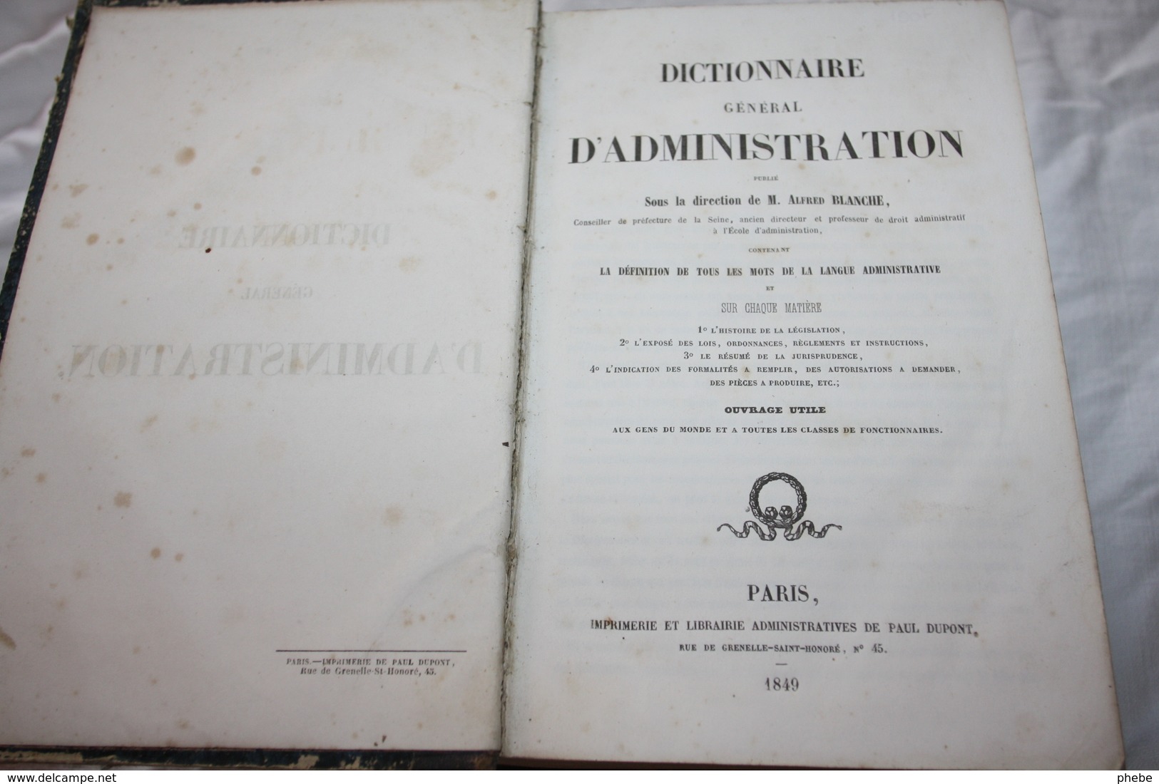 BLANCHE / Dictionnaire Général D'administration - Right