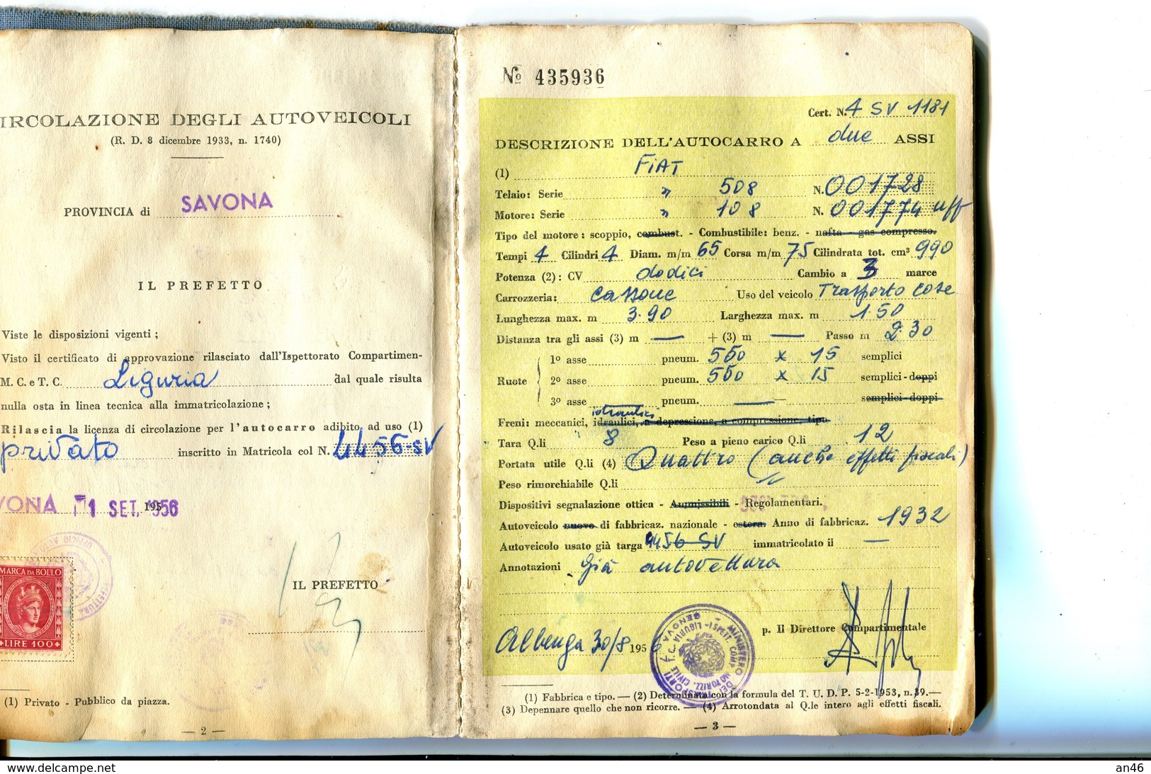 TESSERA_TESSERE_DOCUMENTO/I-"LICENZA PER CIRCOLAZIONE DI AUTOCARRO-MINISTERO TRASPORTI-SETT.1956- - Colecciones