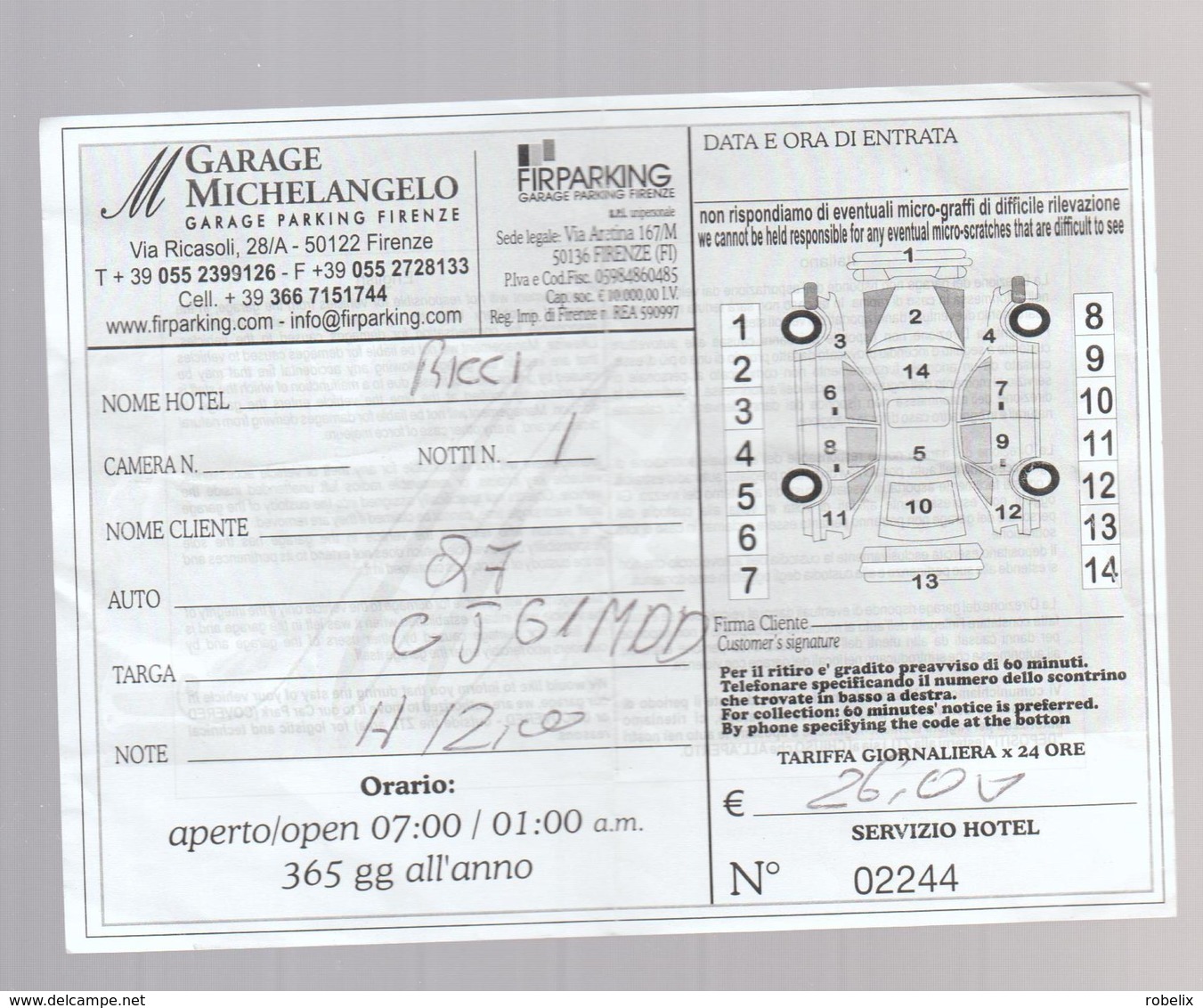 ITALIA -FIRENZE - 2015 - PARKING TICKET  - Garage Michelangelo  2 Scans - Biglietti D'ingresso