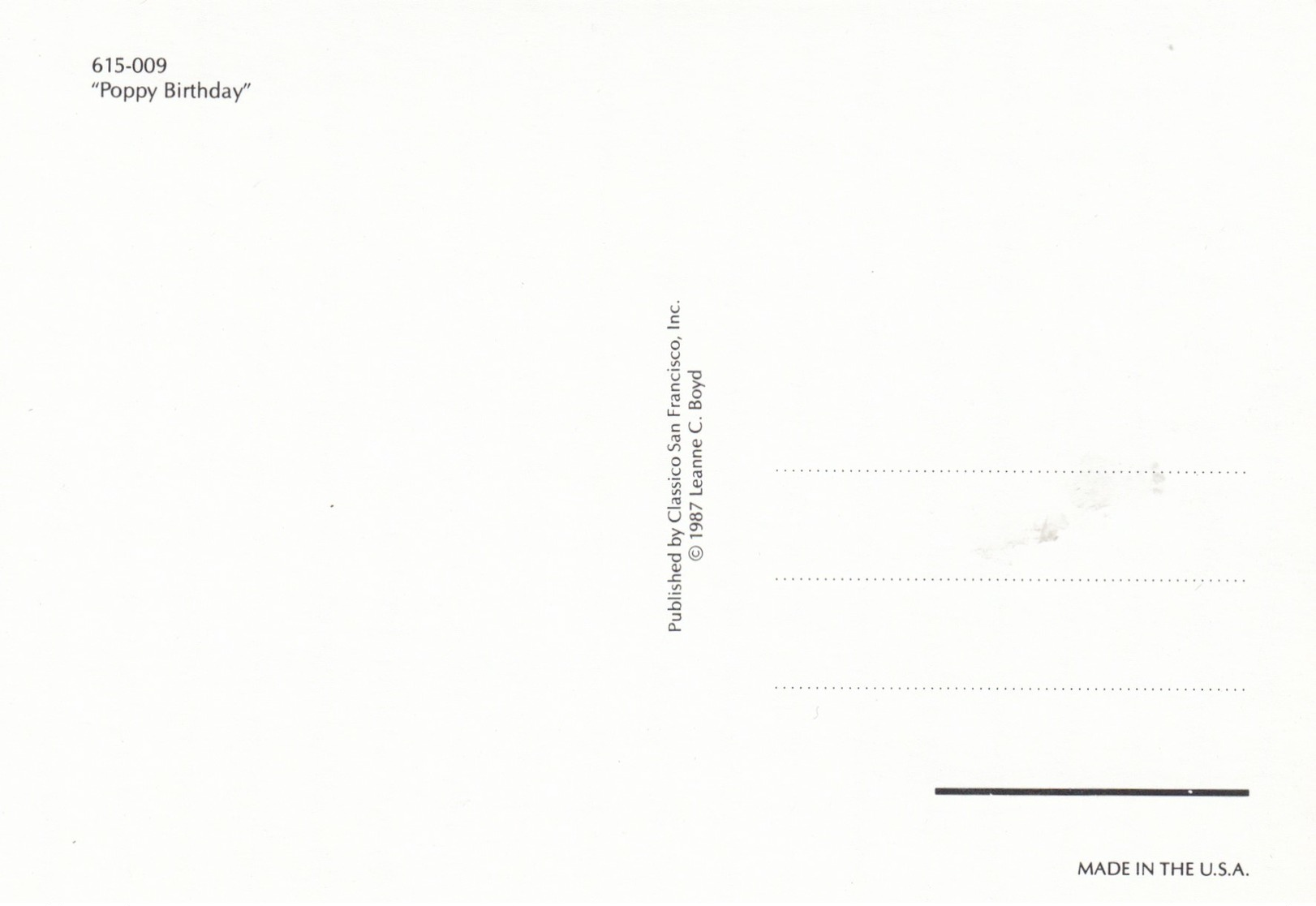 Artist Leanne C. BOYD , 1987 : "Poppy Birthday" - Other & Unclassified