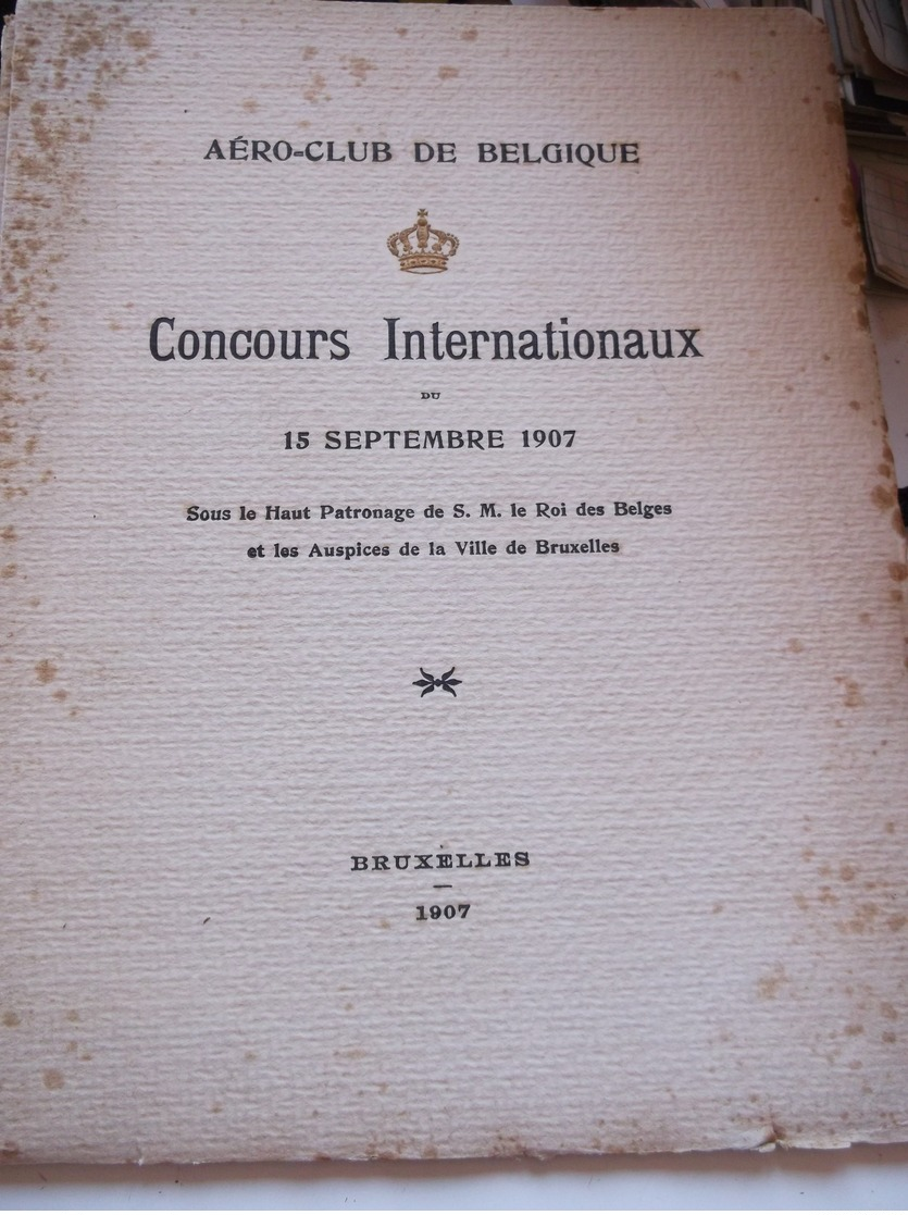 BRUXELLES Aero-Club De Belgique Concours Internationaux Du 15.9.1907 - 1914-18