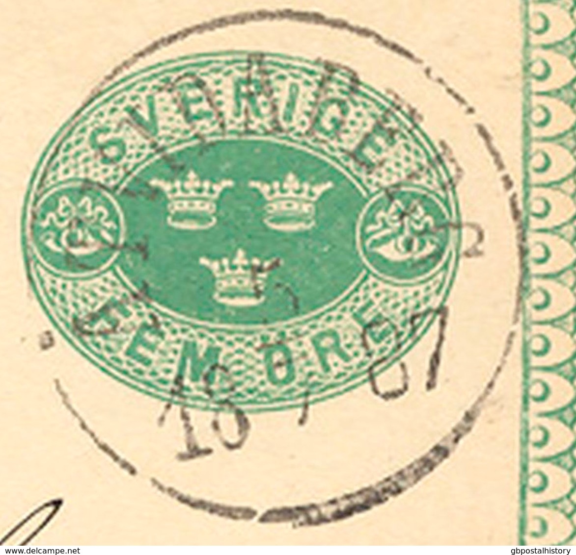 SCHWEDEN 1887, "ÂTVIDABERG" Grosser K1 Glasklar A. Selt. 5 (FEM) Öre Grün GA-Antwort-Postkarteteil, Kab. - 1872-1891 Ringtyp
