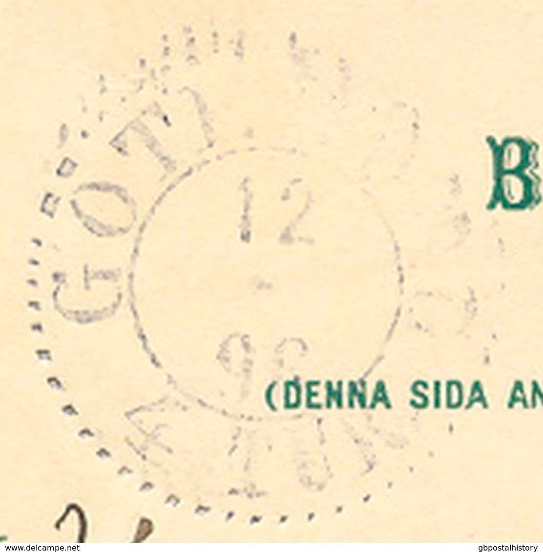 SCHWEDEN 1896, "BOXHOLM" K1 Glasklar U. K2 "GÖTEBORG - 4 TUR" A. 5 (FEM) Öre Grün GA-Postkarte, Kab. - 1872-1891 Ringtyp