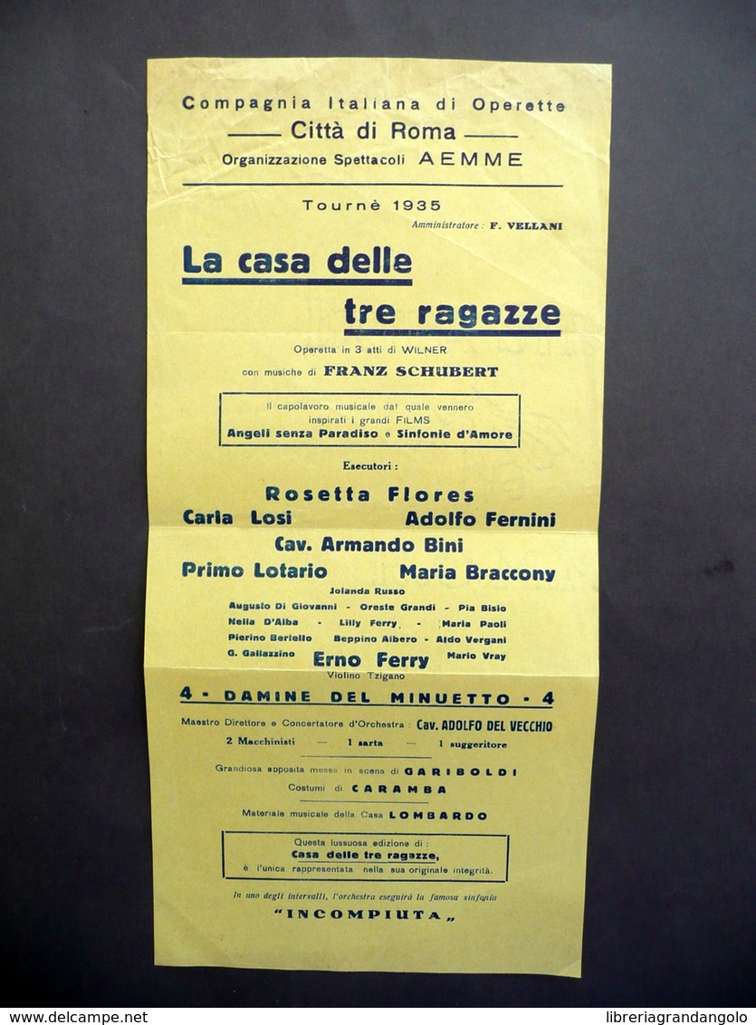 Locandina Compagnia Italiana Di Operette Roma Casa Delle 3 Ragazze Schubert 1935 - Non Classificati