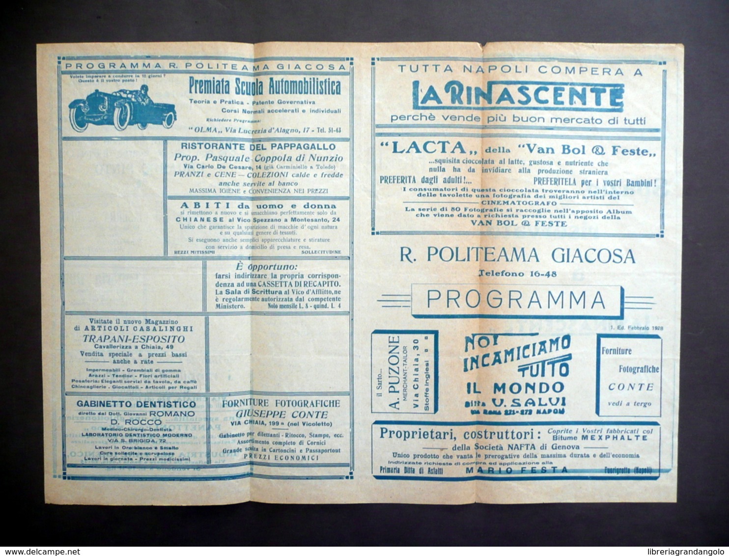 Pieghevole Politeama Giacosa Napoli 1928 La Figlia Di Iorio D'Annunzio Teatro - Non Classificati