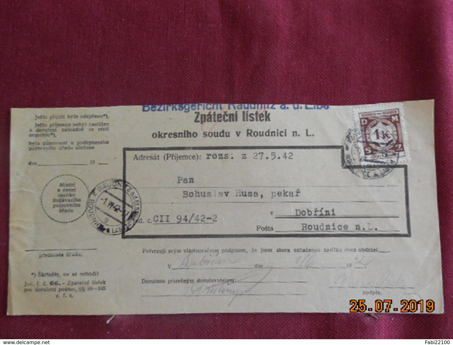 Coupon Support De 1942 De Prague - Lettres & Documents