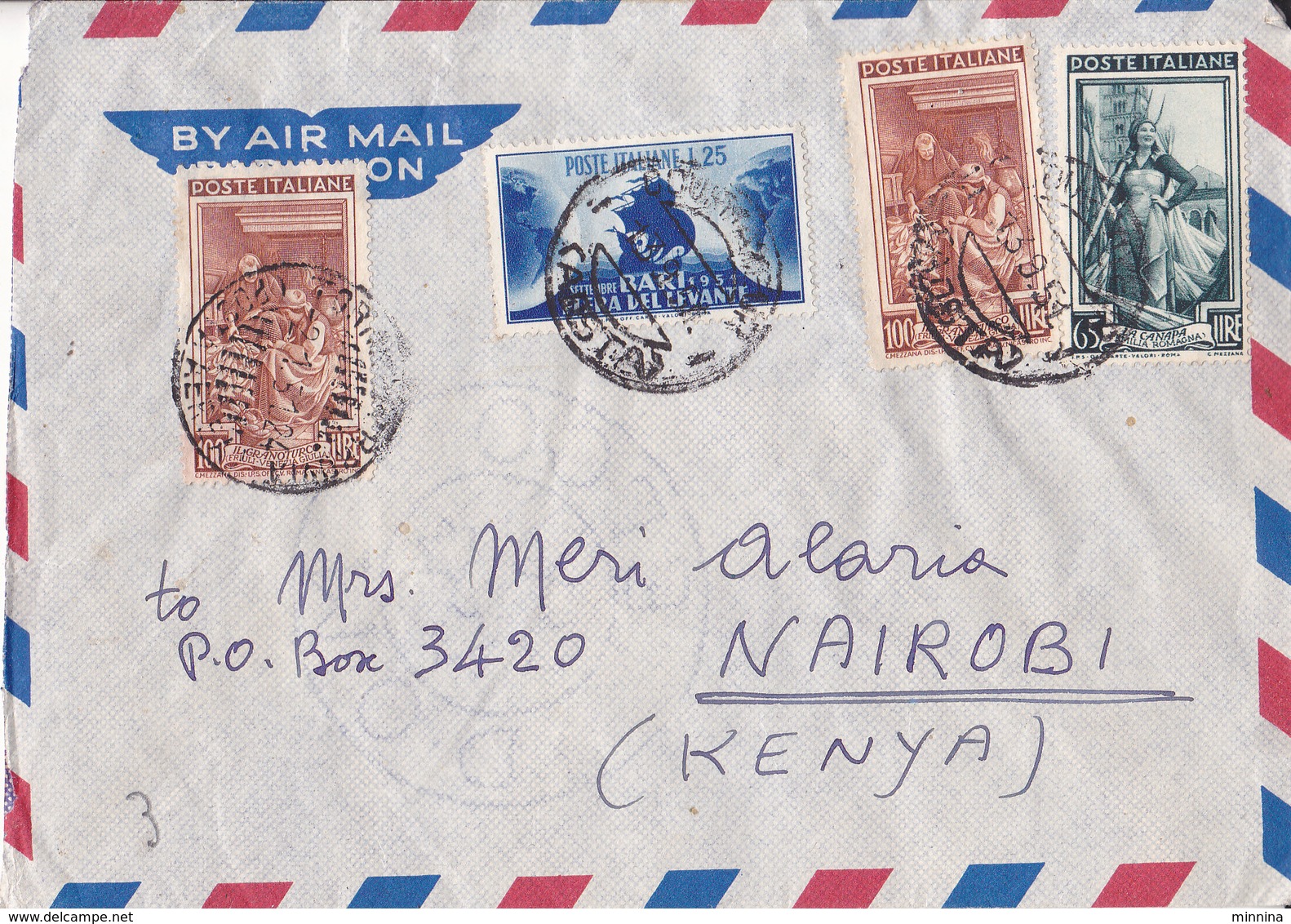 Aerogramma Diretto In Kenia Da Courmayer - Fiera Di Bari - Lavoro - 1946-60: Storia Postale