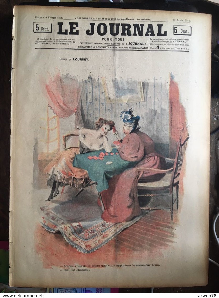 Le Journal Pour Tous 9 Fevrier1898 Divination Par Les De Cartes Bonne Aventure Cartomentienne Dessin Lourdey - 1850 - 1899