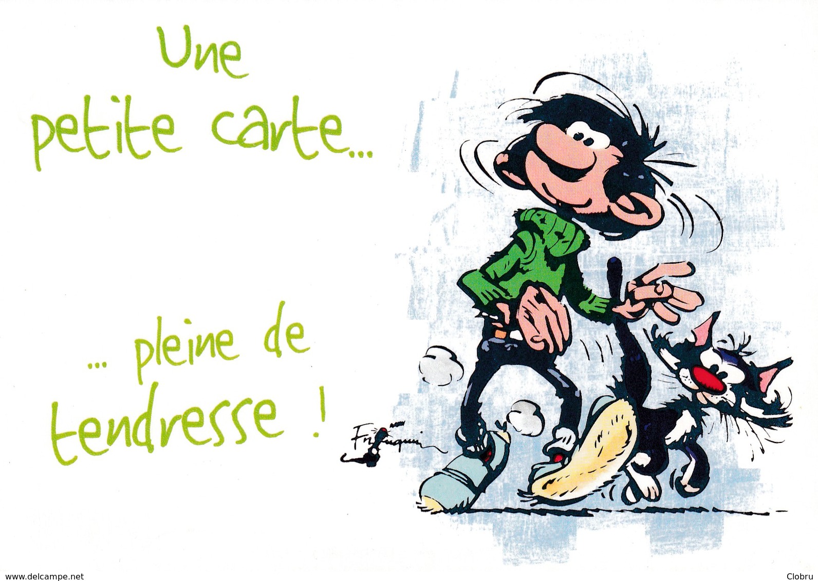 1735 Gaston Lagaffe Par Franquin (1999), Une Petite Carte … Pleine De Tendresse ! - Bandes Dessinées