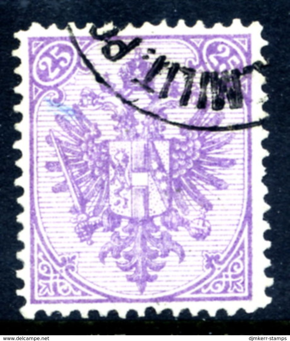 BOSNIA & HERZEGOVINA 1884 Arms 25 Kr. Plate I Perforated 12½ Used.  SG 41, Michel 7 I A G - Bosnie-Herzegovine