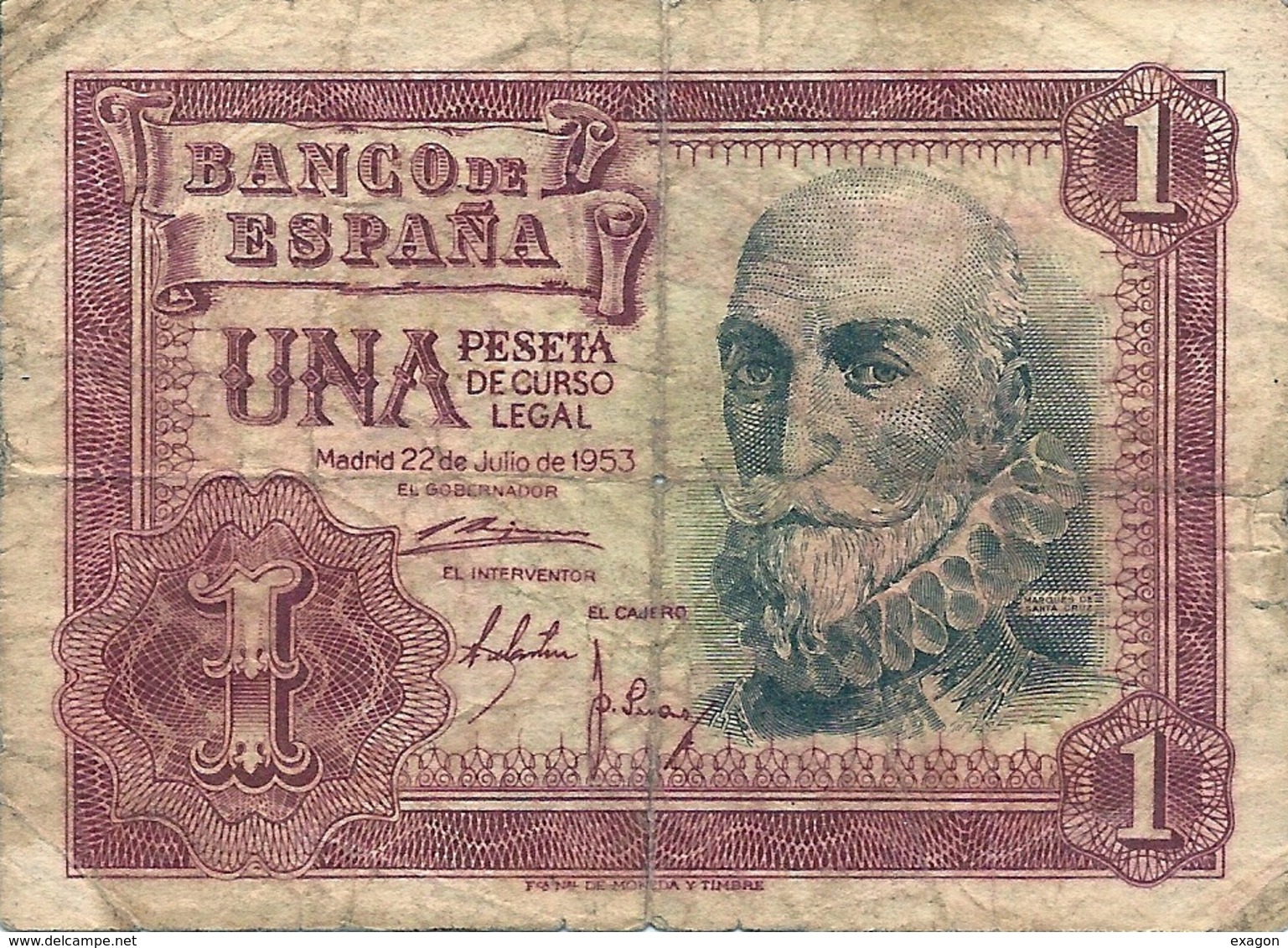 Lotto Di N. 2  Banconote  SPAGNA   / 1 Pesetas 1953 /  5 Pesetas 1951 - 1-2 Pesetas