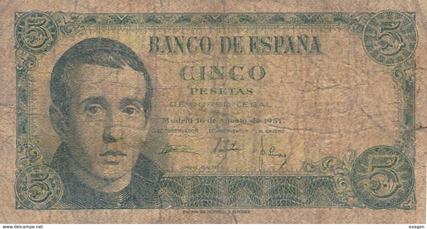 Lotto Di N. 2  Banconote  SPAGNA   / 1 Pesetas 1953 /  5 Pesetas 1951 - 1-2 Pesetas