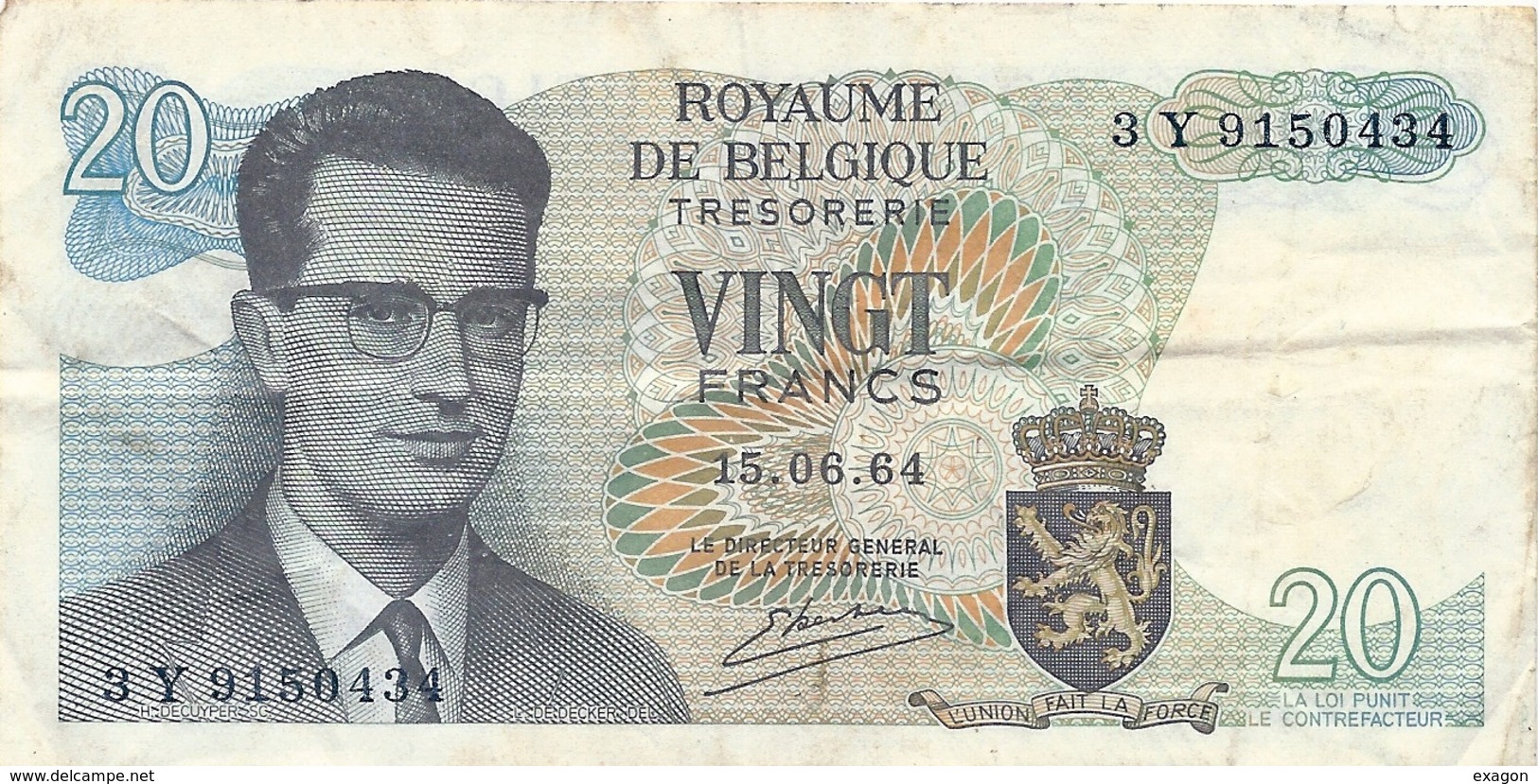 20  FRANCS   Del  BELGIO -  Anno 1964. - Autres & Non Classés