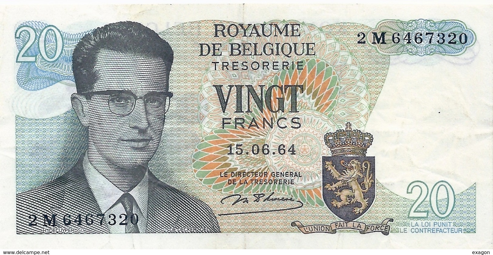 20  FRANCS   Del  BELGIO -  Anno 1964. - Altri & Non Classificati