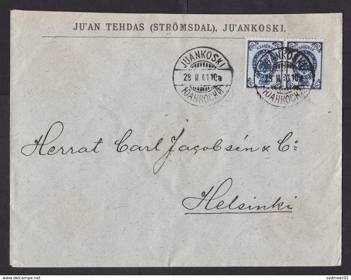 Finland: Cover, 1901, 2 Stamps, Heraldry, Rare Cancel Juankoski, To Helsinki Via Kuopio & Kaav (traces Of Use) - Storia Postale