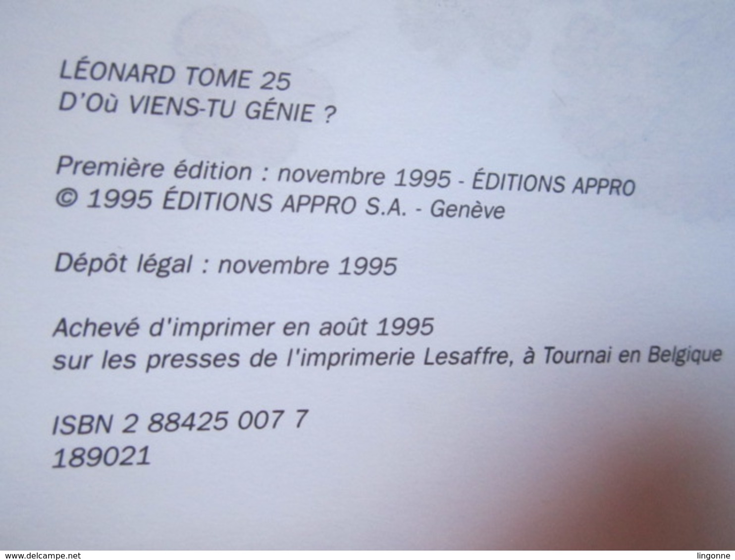 1995 Léonard N°25. D'où Viens-tu Génie ? (abîmé Pages Se Détachent) - Léonard