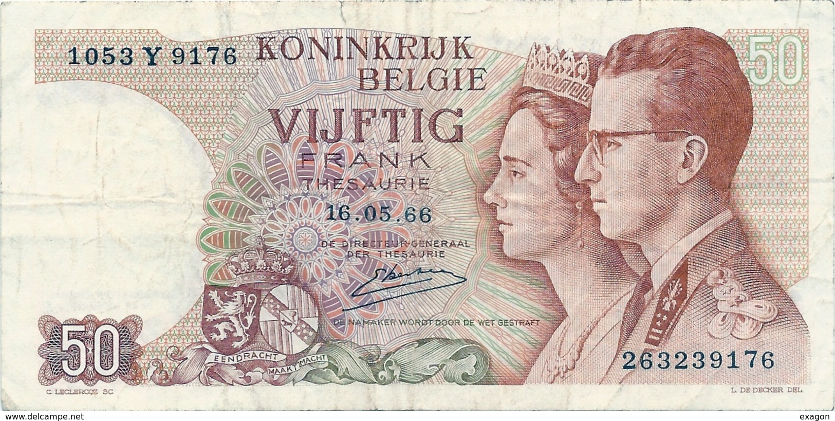 50  FRANCS   Del  BELGIO -  Anno 1966. - Altri & Non Classificati