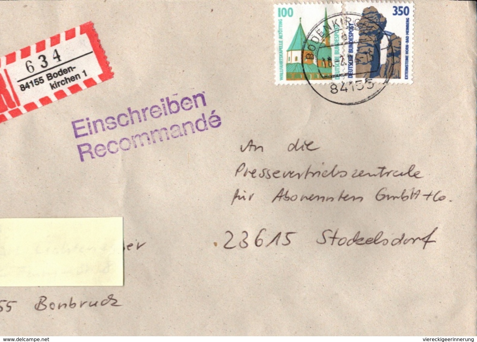 ! 1 Einschreiben  1994 Mit  R-Zettel  Aus 84155 Bodenkirchen - R- Und V-Zettel