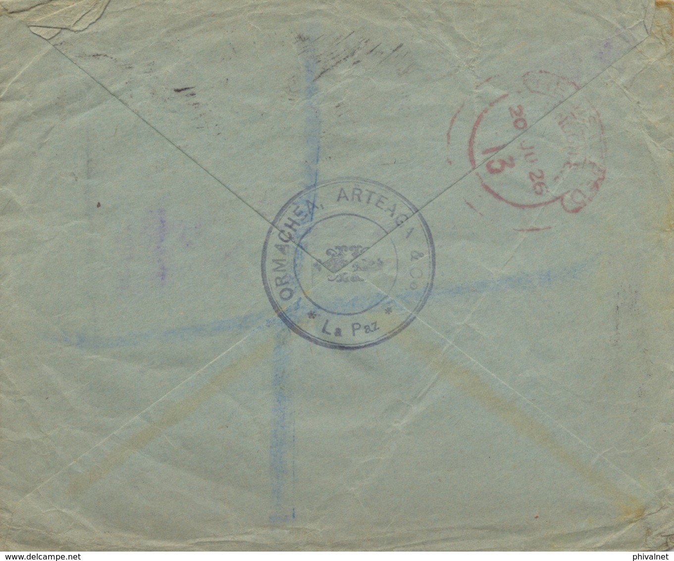 1926 BOLIVIA , SOBRE CERTIFICADO , LA PAZ - BIRMINGHAM , LLEGADA AL DORSO , MAGNÍFICO FRANQUEO - Bolivie