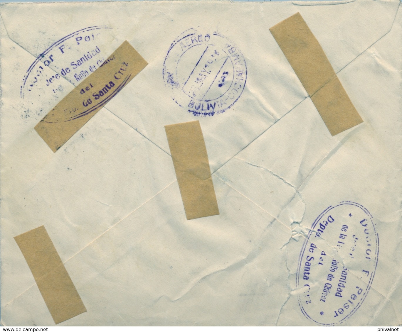 1944 BOLIVIA , SOBRE CIRCULADO , CORREO AÉREO VIA PANAGRA , SANTA CRUZ - TARIJA , YV. 218 X 5  , SOCIALISMO / EDUCACIÓN - Bolivia