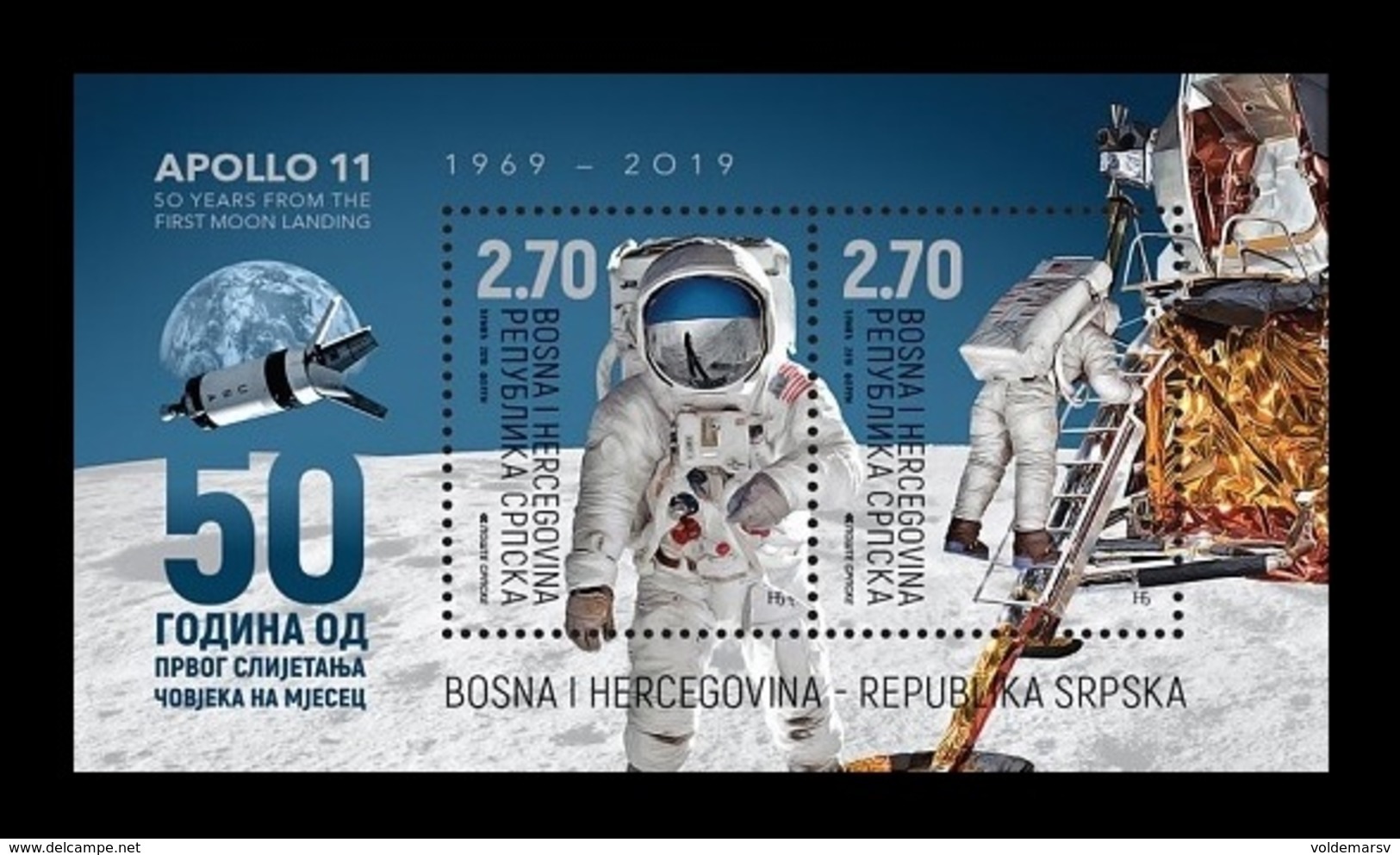 Bosnia And Herzegovina (Serbian) 2019 Mih. 802/03 (Bl.42) Space. Apollo-11. Moon Landing MNH ** - Bosnia And Herzegovina
