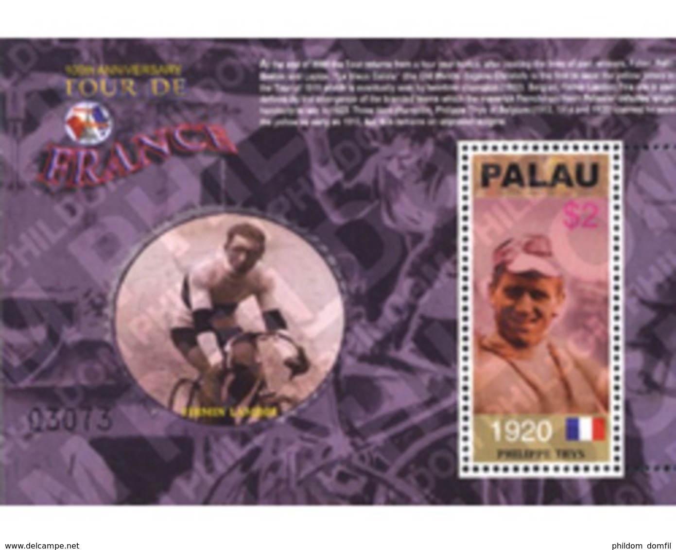 Ref. 132312 * MNH * - PALAU. 2003. CENTENARY OF THE TOUR OF FRANCE . CENTENARIO DEL TOUR DE FRANCE - Palau