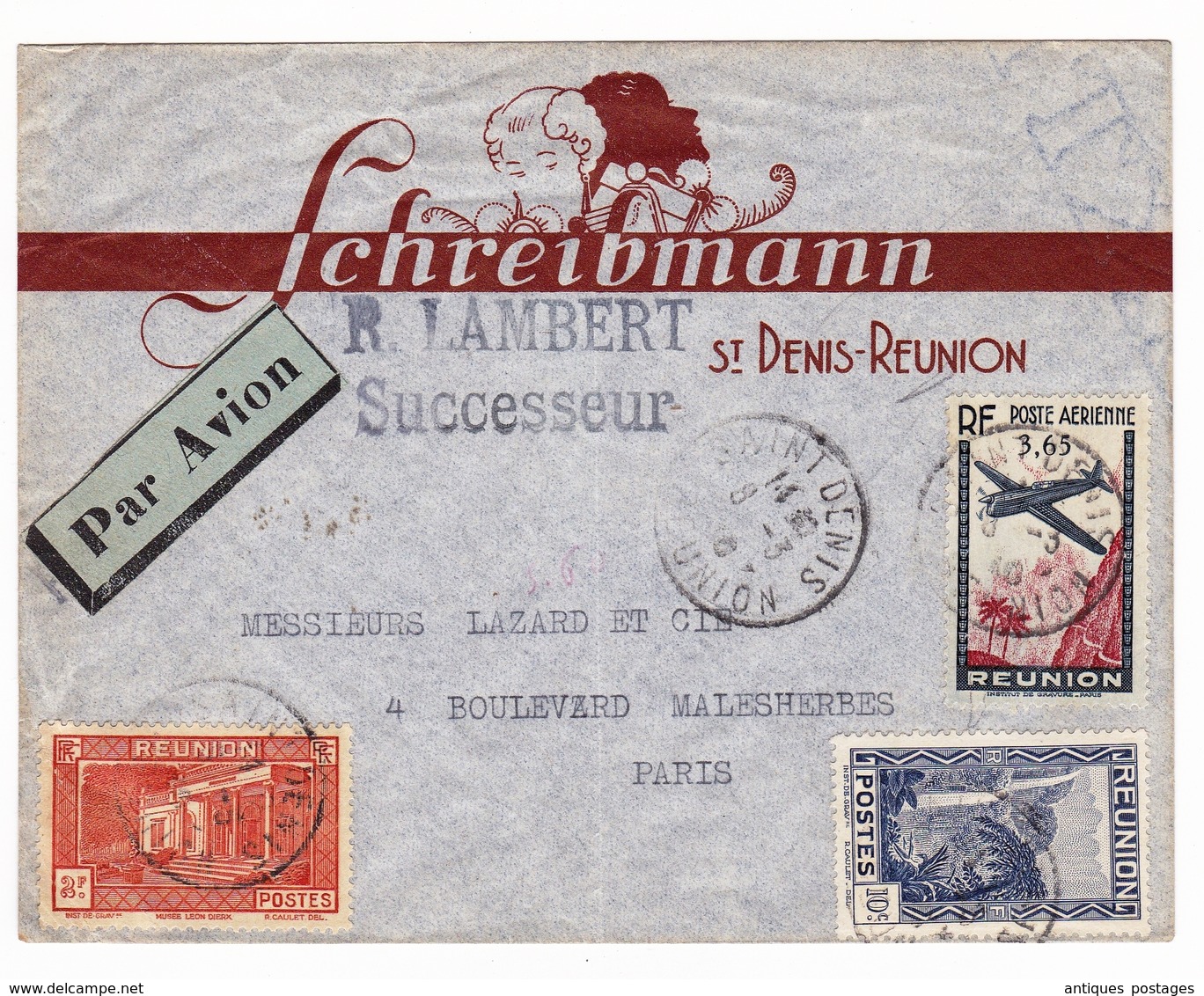 Saint Denis De La Réunion 1940 Schreibmann R. Lambert Successeur Poste Aérienne - Airmail