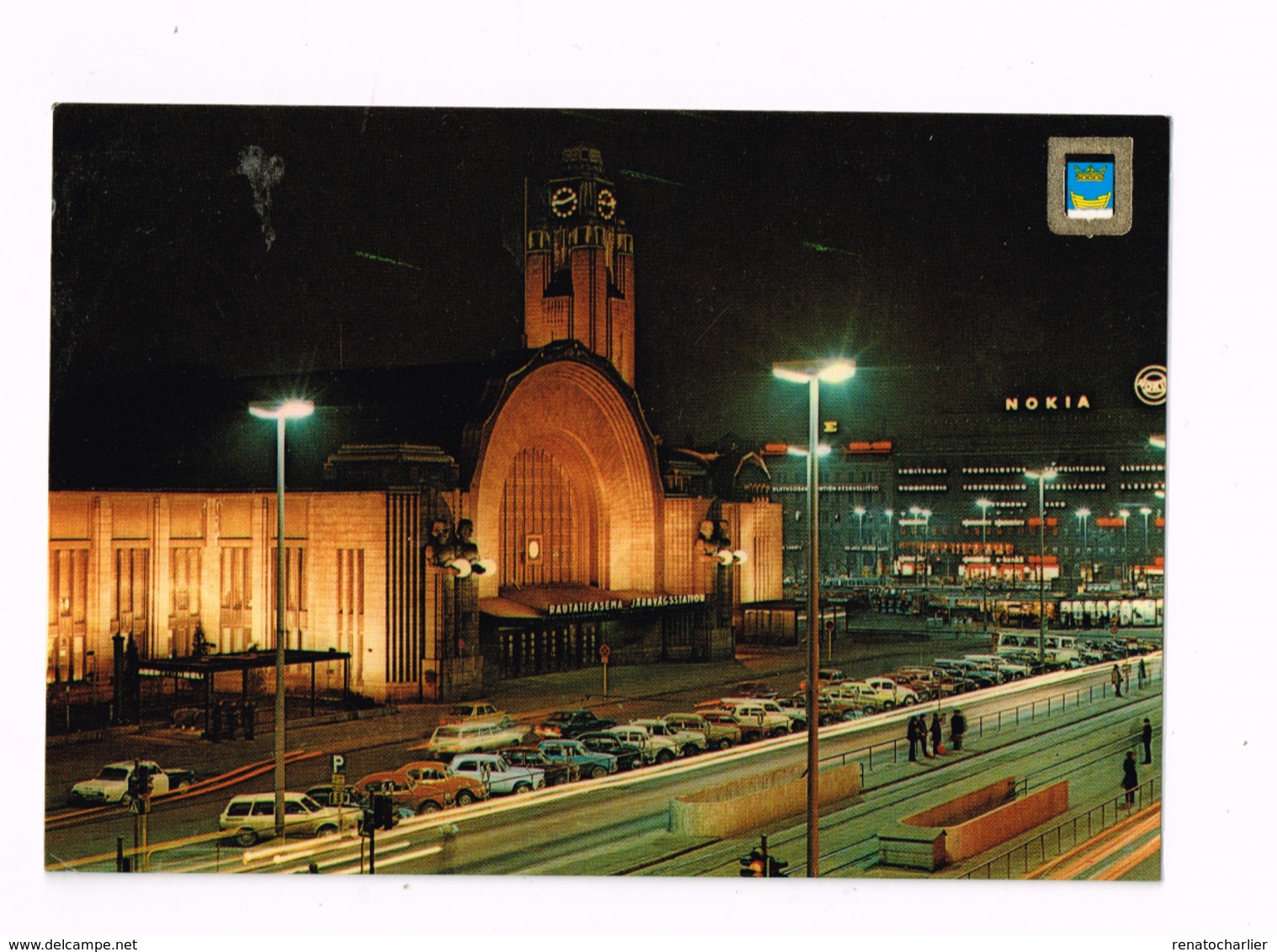 Helsinki.The Railway Station By  Night.Autos. - Finlande