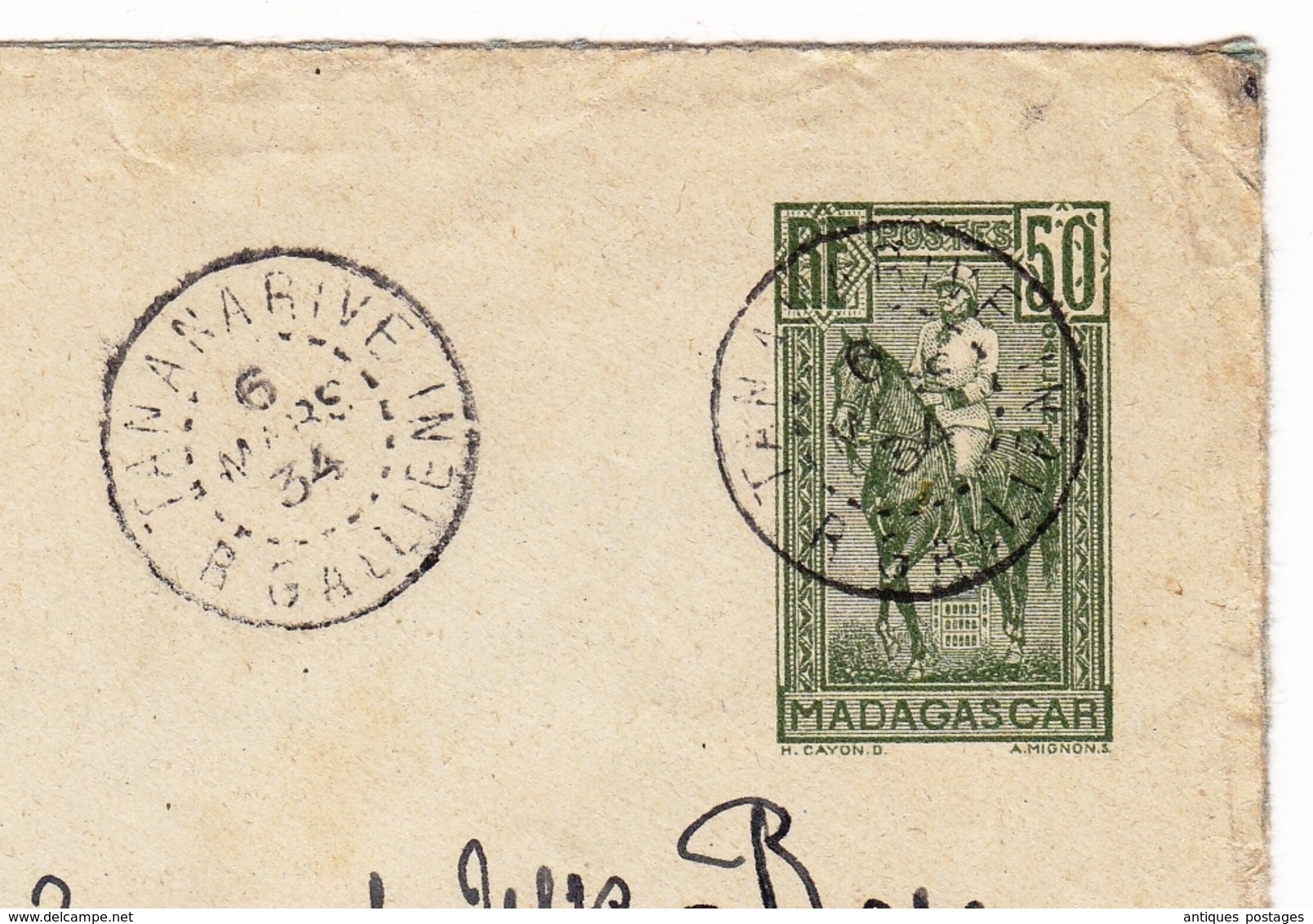 Entier Postal 1934 Tananarive Antananarivo Rue Gallieni Madagascar T.S.F. Saint Etienne Loire - Lettres & Documents
