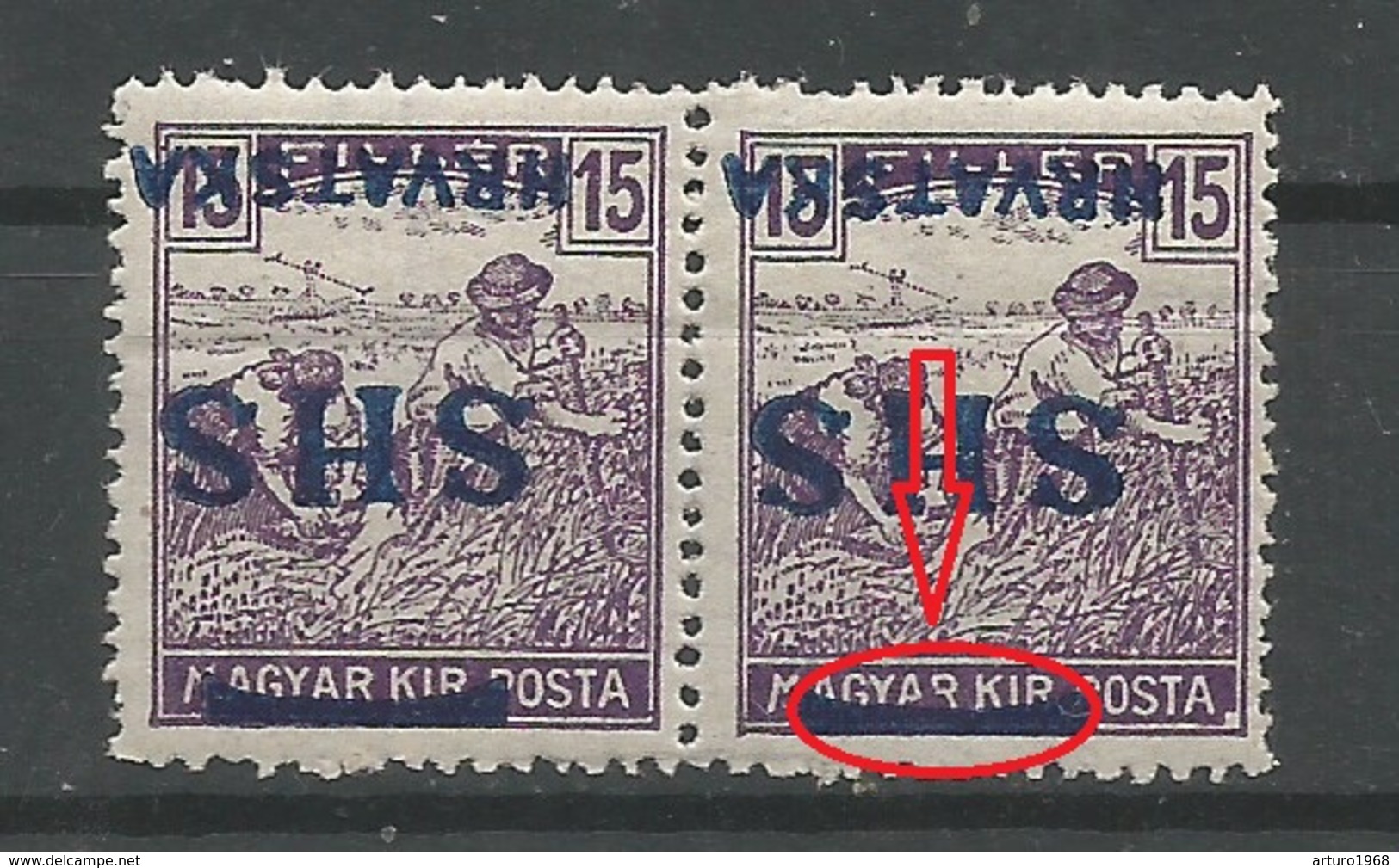 Yugoslavia Kingdom SHS Croatia Mi.71 ERROR Inverted Overprint + Plate Flaw On Hungarian Basic Stamp MNH / ** 1918 - Ungebraucht