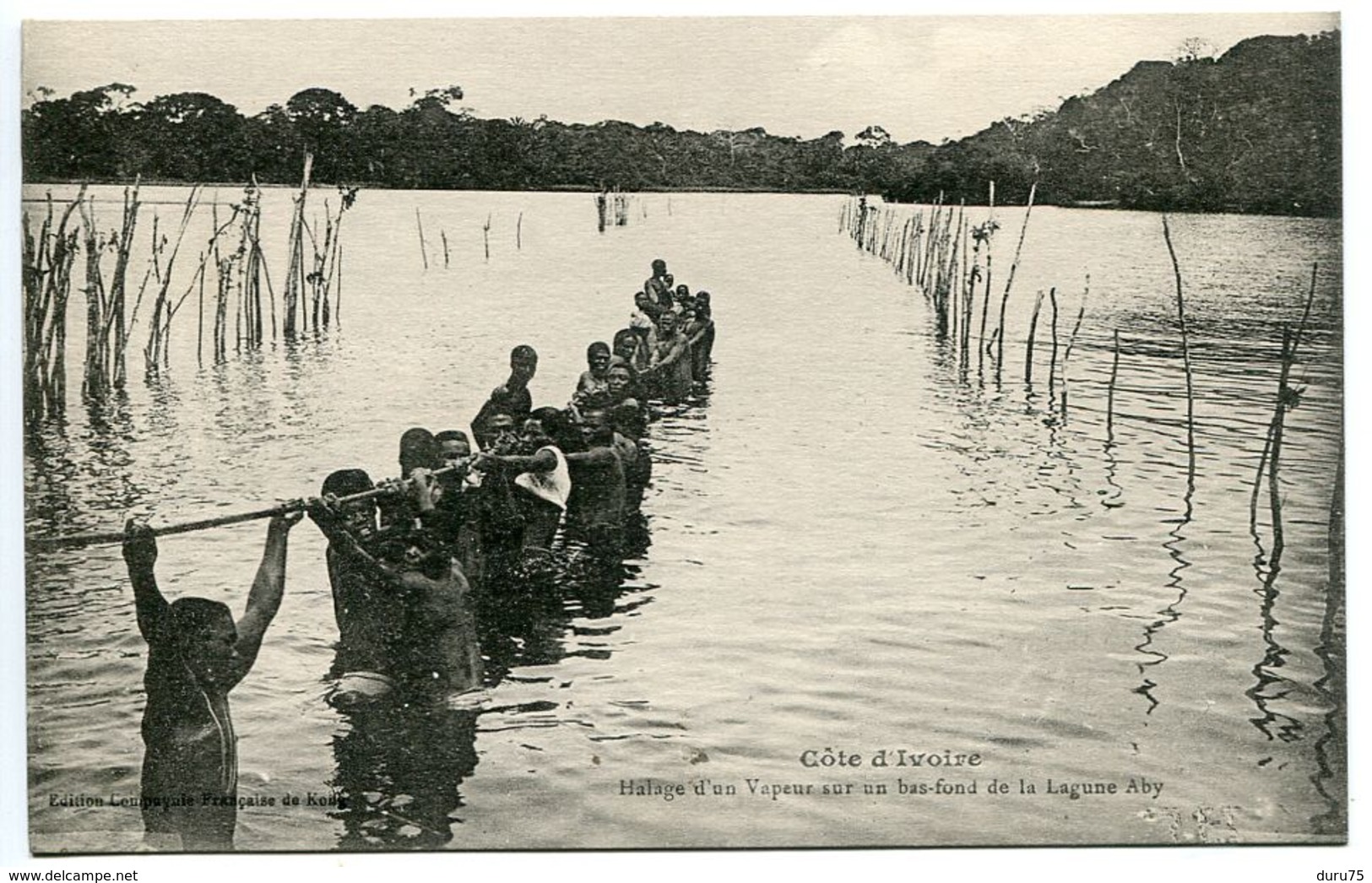 COTE D'IVOIRE Halage D'un Vapeur Sur Un Bas Fond De La Lagune Aby (animée) Ecrite En 1925 - Excellent état - Côte-d'Ivoire