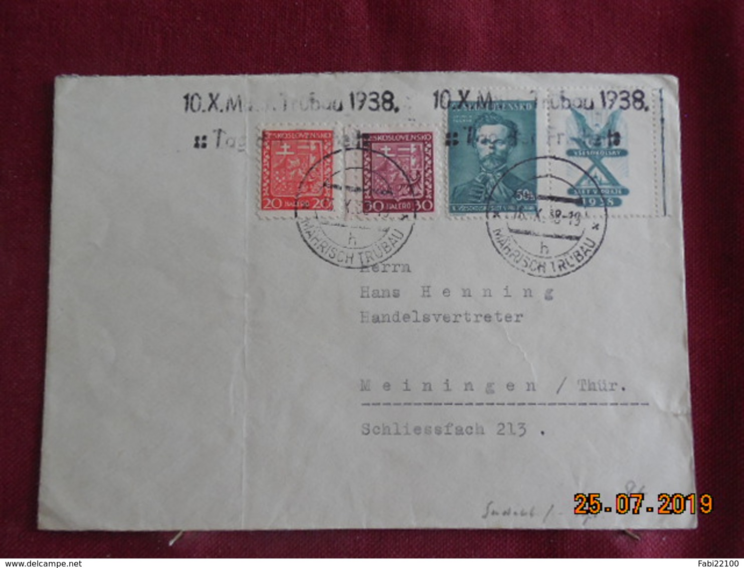 Lettre De 1938 De Mahrisch Trubau à Destination De Meiningen/Thür - Lettres & Documents