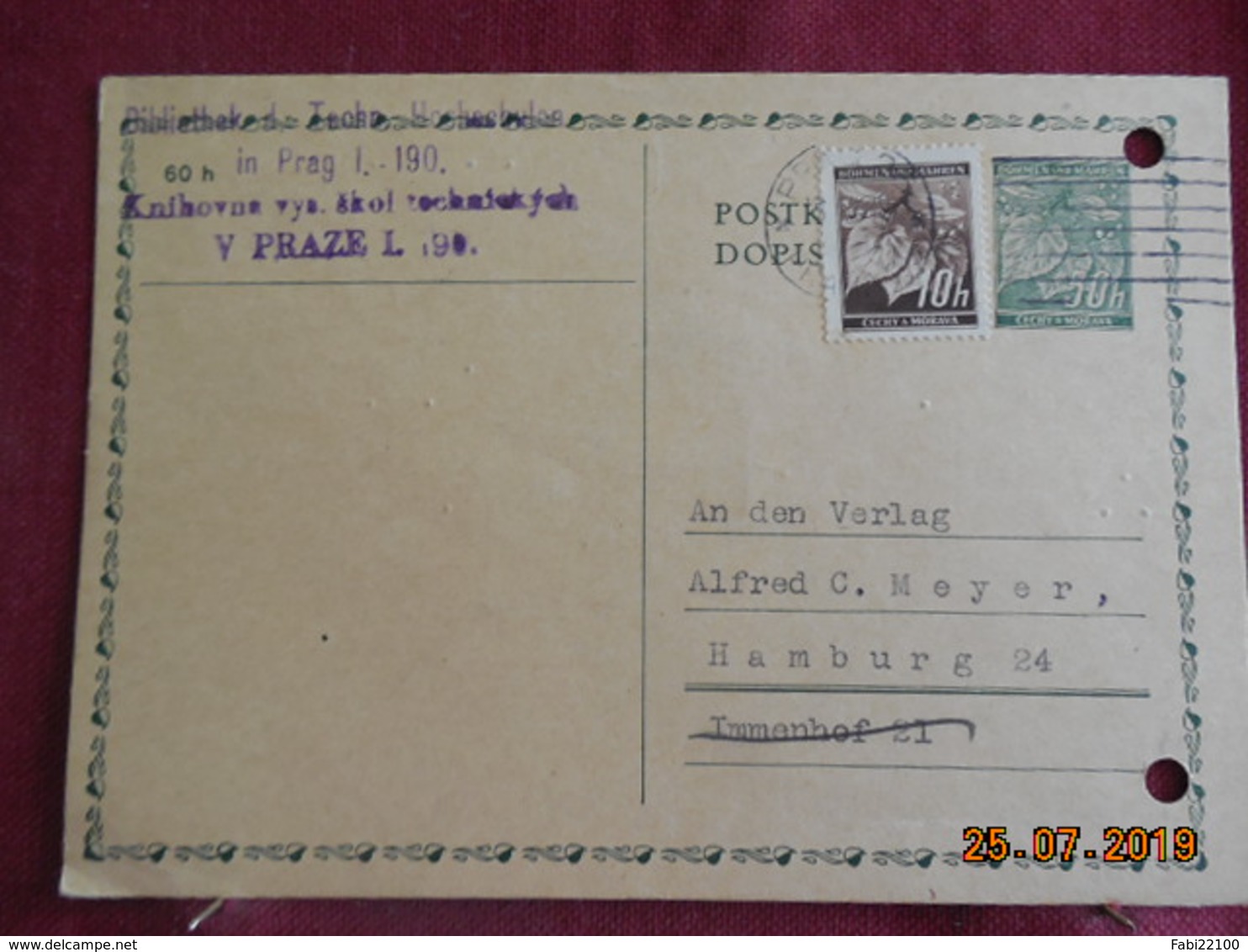 Carte Entier Postal De 1940 De Prague à Destination De Hambourg - Cartas & Documentos